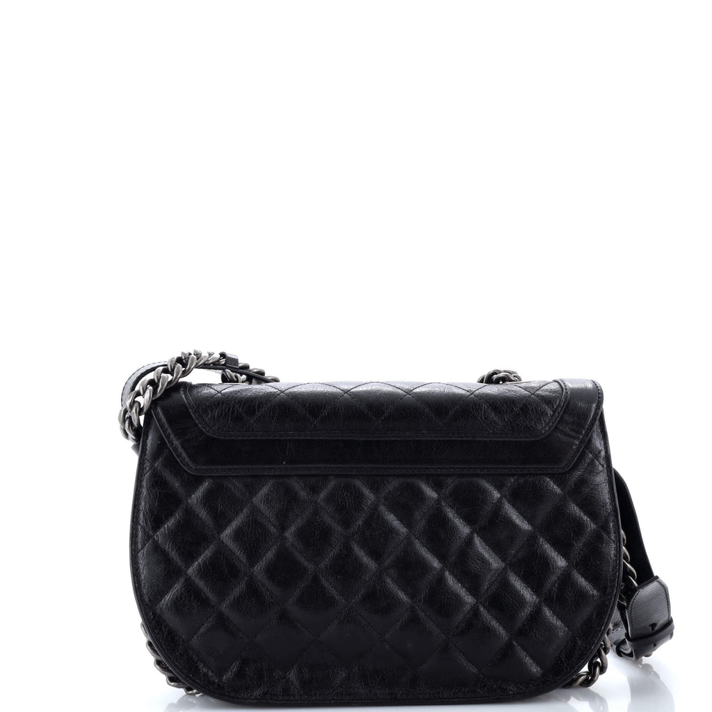 Double Chained Saddle Messenger Bag Quilted Aged Calfskin Medium