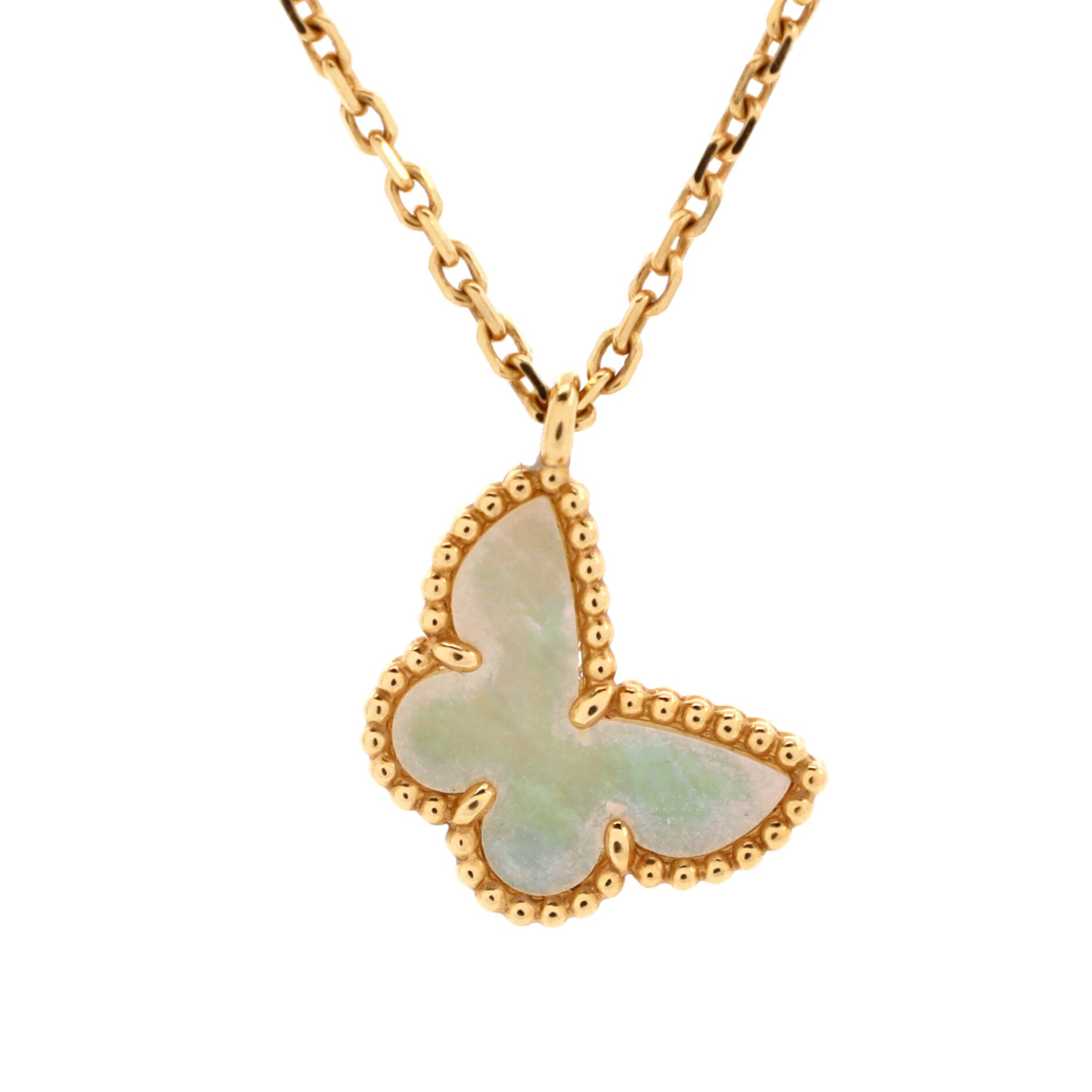 Sweet Alhambra Butterfly Pendant Necklace 18K Yellow Gold and Mother of Pearl