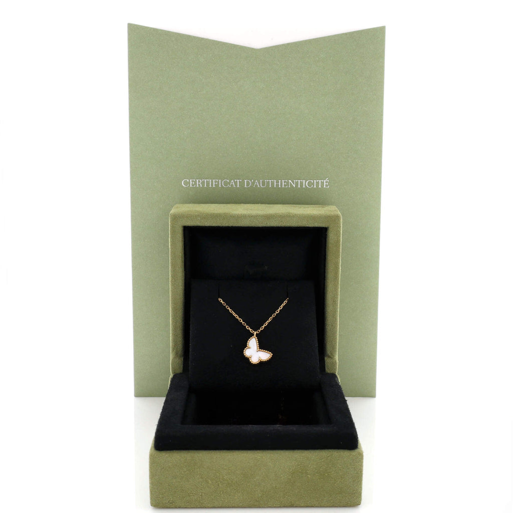 Sweet Alhambra Butterfly Pendant Necklace 18K Yellow Gold and Mother of Pearl