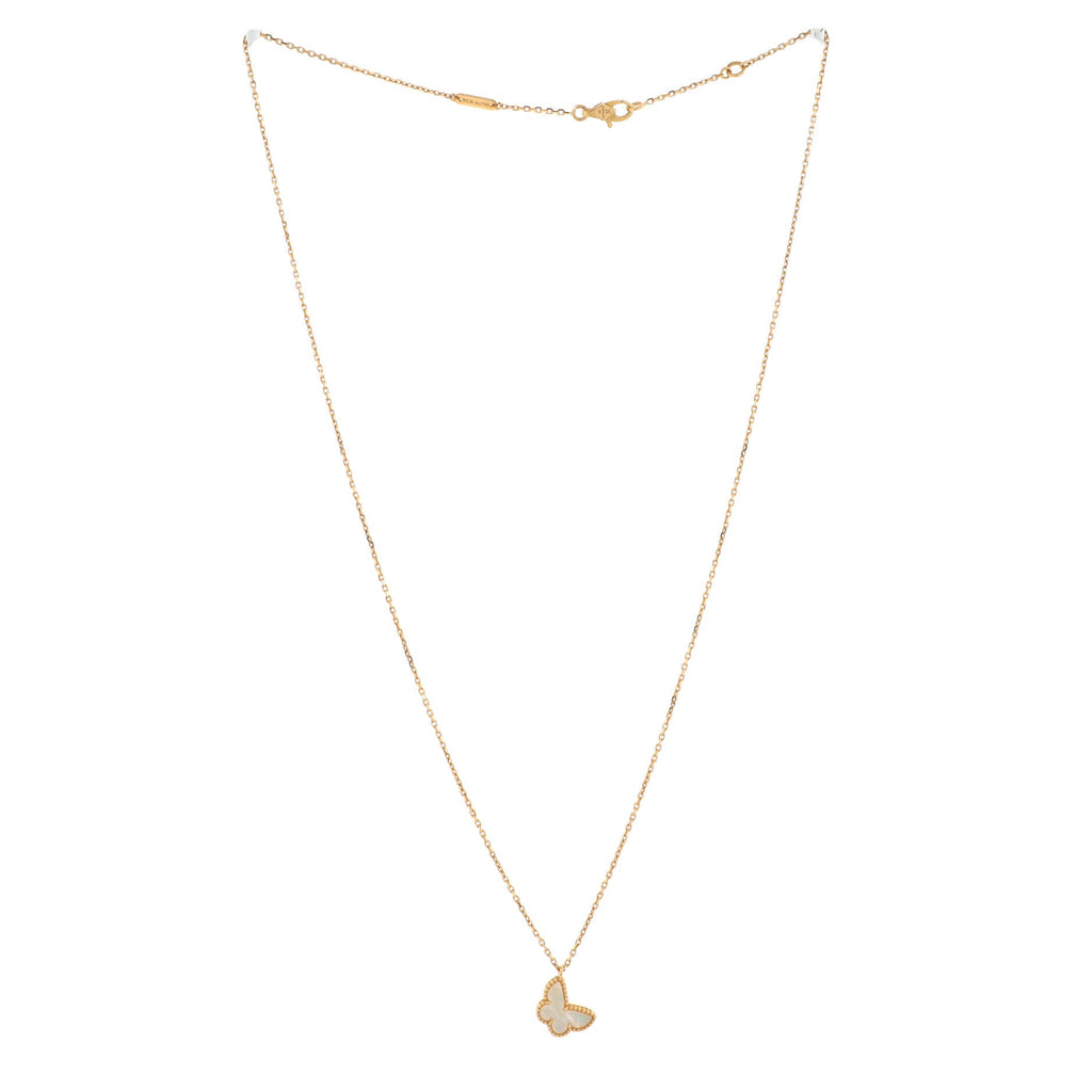 Sweet Alhambra Butterfly Pendant Necklace 18K Yellow Gold and Mother of Pearl