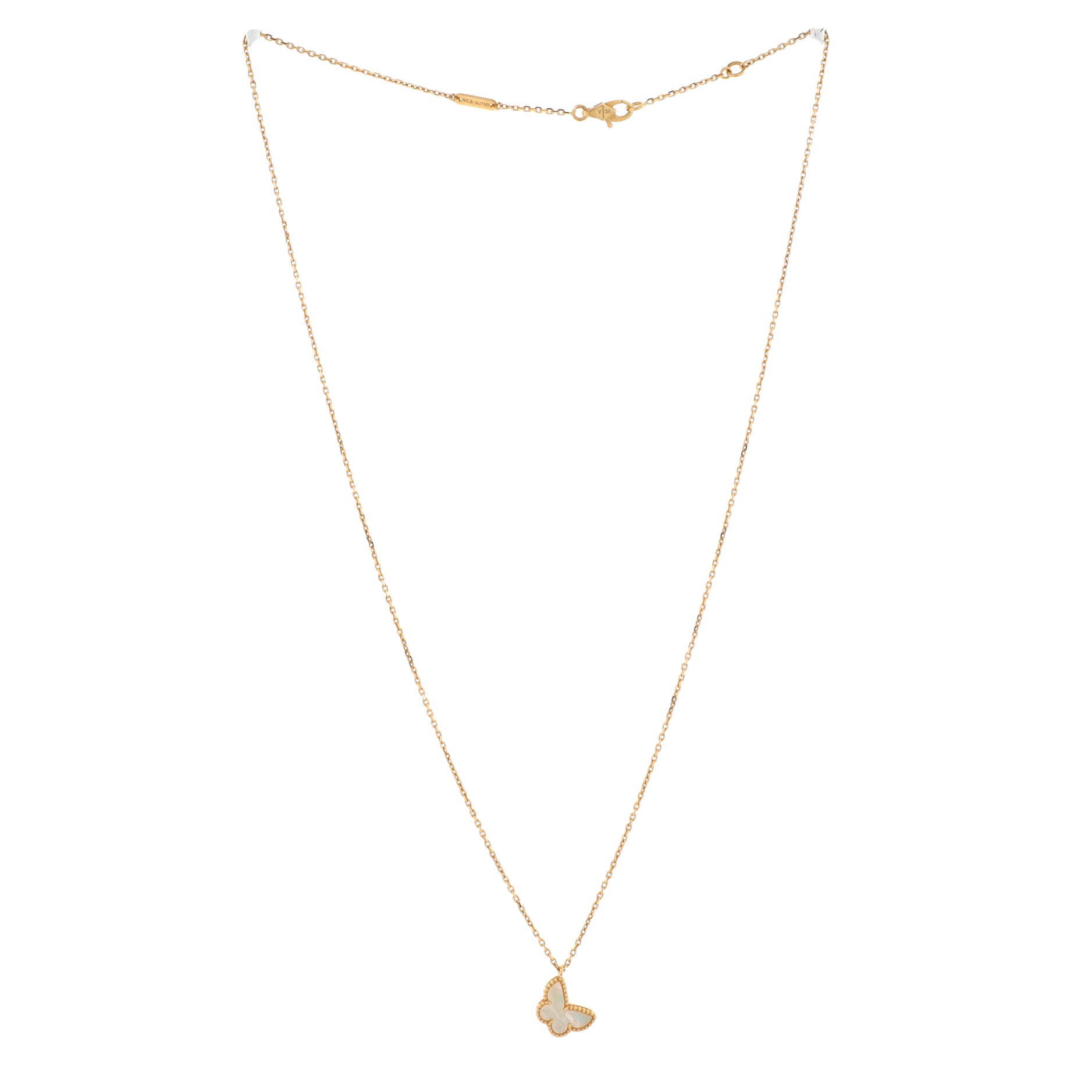 Sweet Alhambra Butterfly Pendant Necklace 18K Yellow Gold and Mother of Pearl