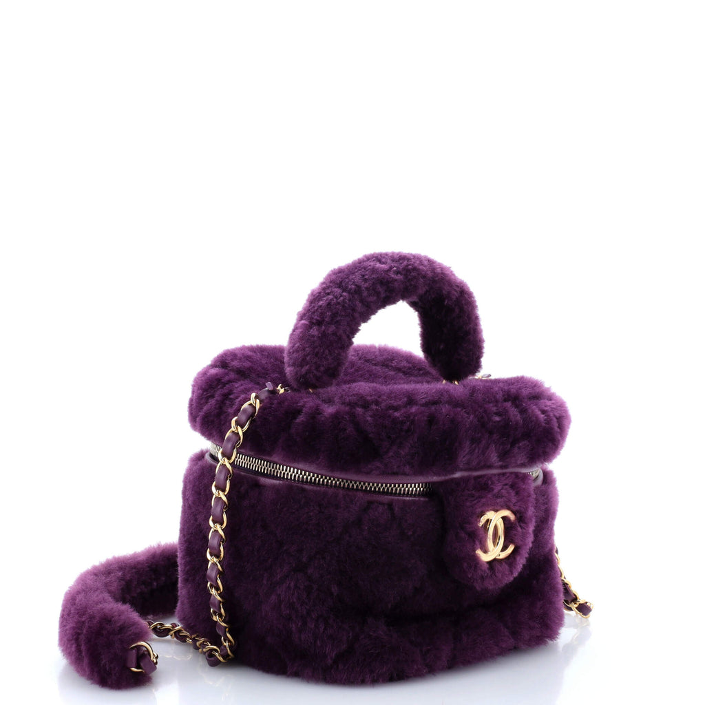 Coconing Top Handle Vanity Case with Chain Quilted Shearling Small