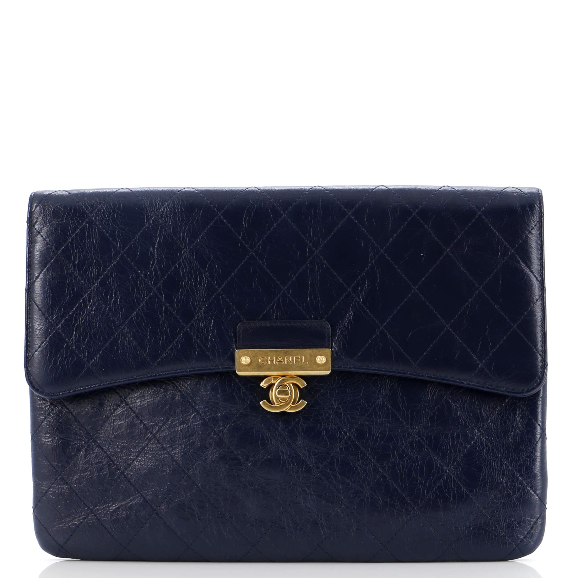 Logo Plate Clutch Quilted Goatskin Large