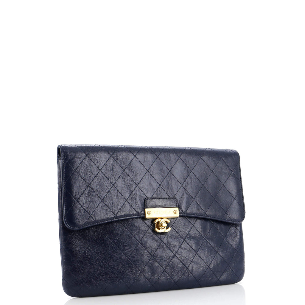 Logo Plate Clutch Quilted Goatskin Large