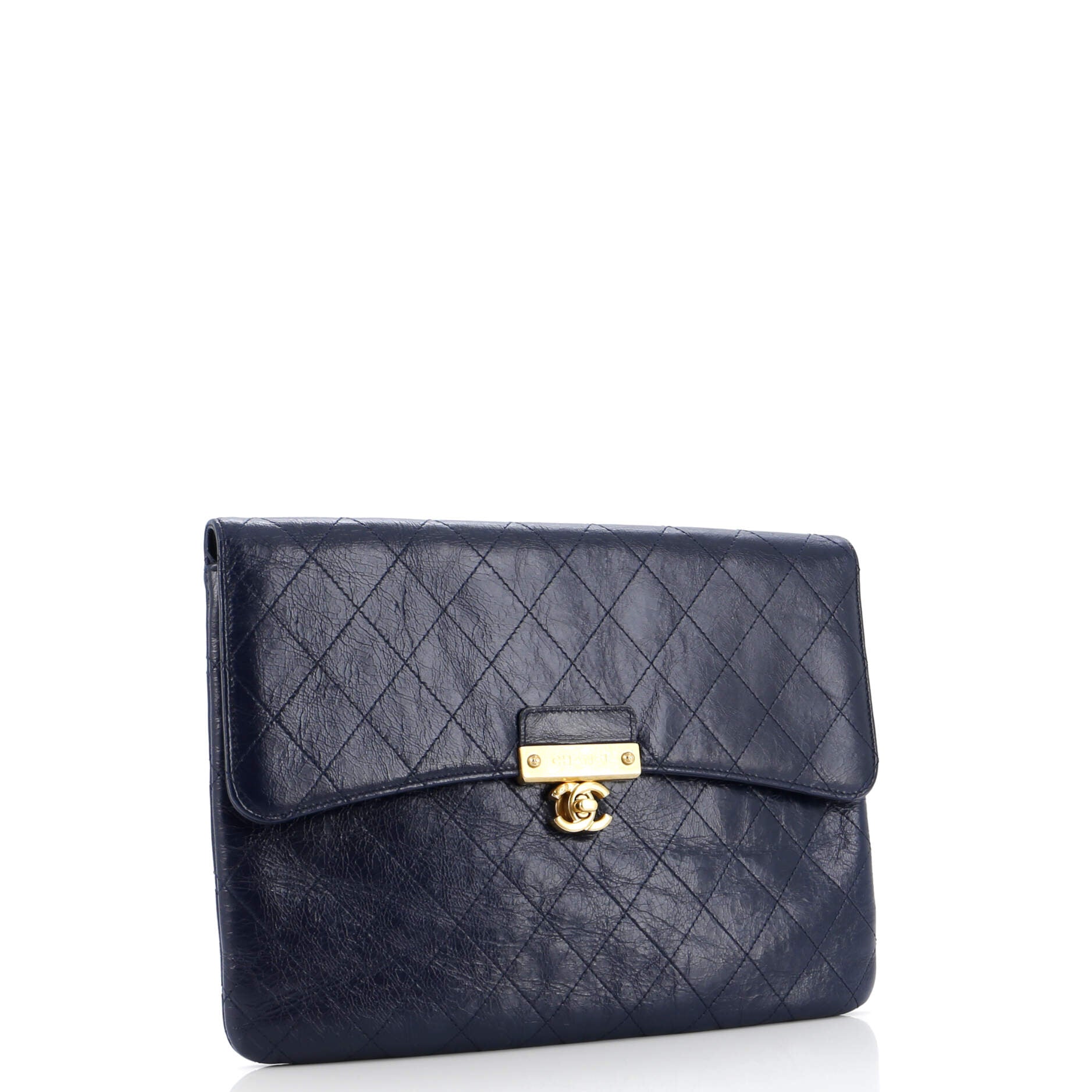 Logo Plate Clutch Quilted Goatskin Large
