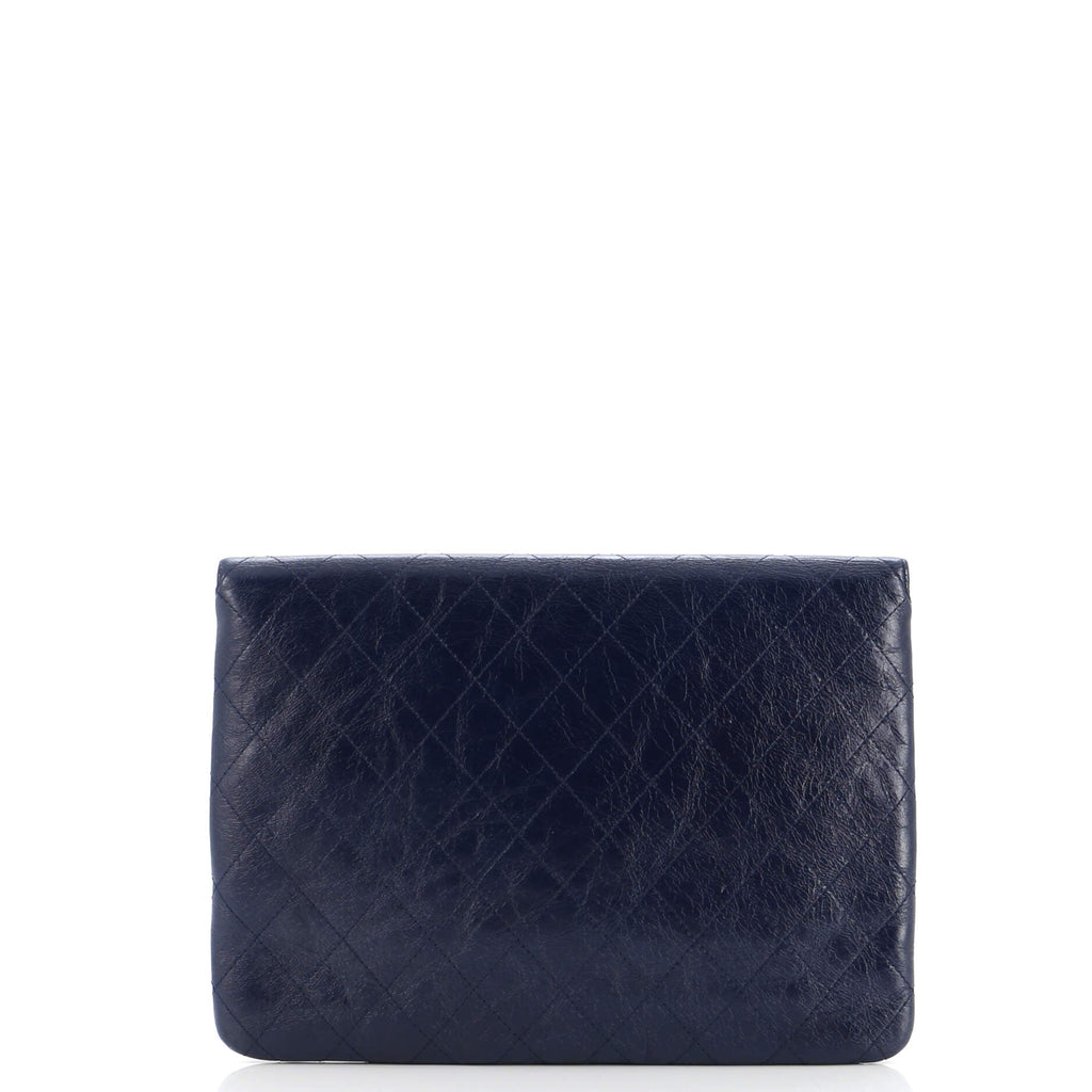 Logo Plate Clutch Quilted Goatskin Large