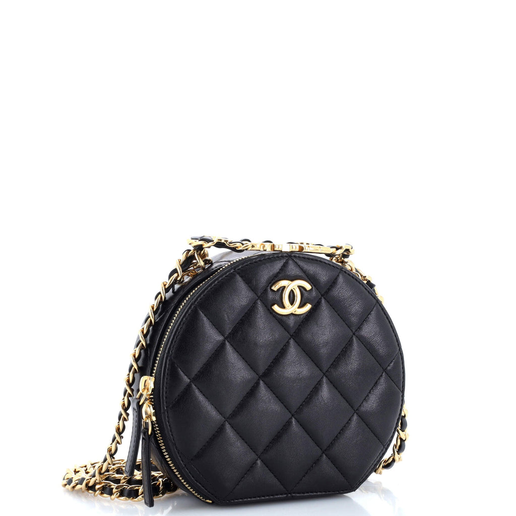 Oval Logo Chain Round Crossbody Bag Quilted Lambskin