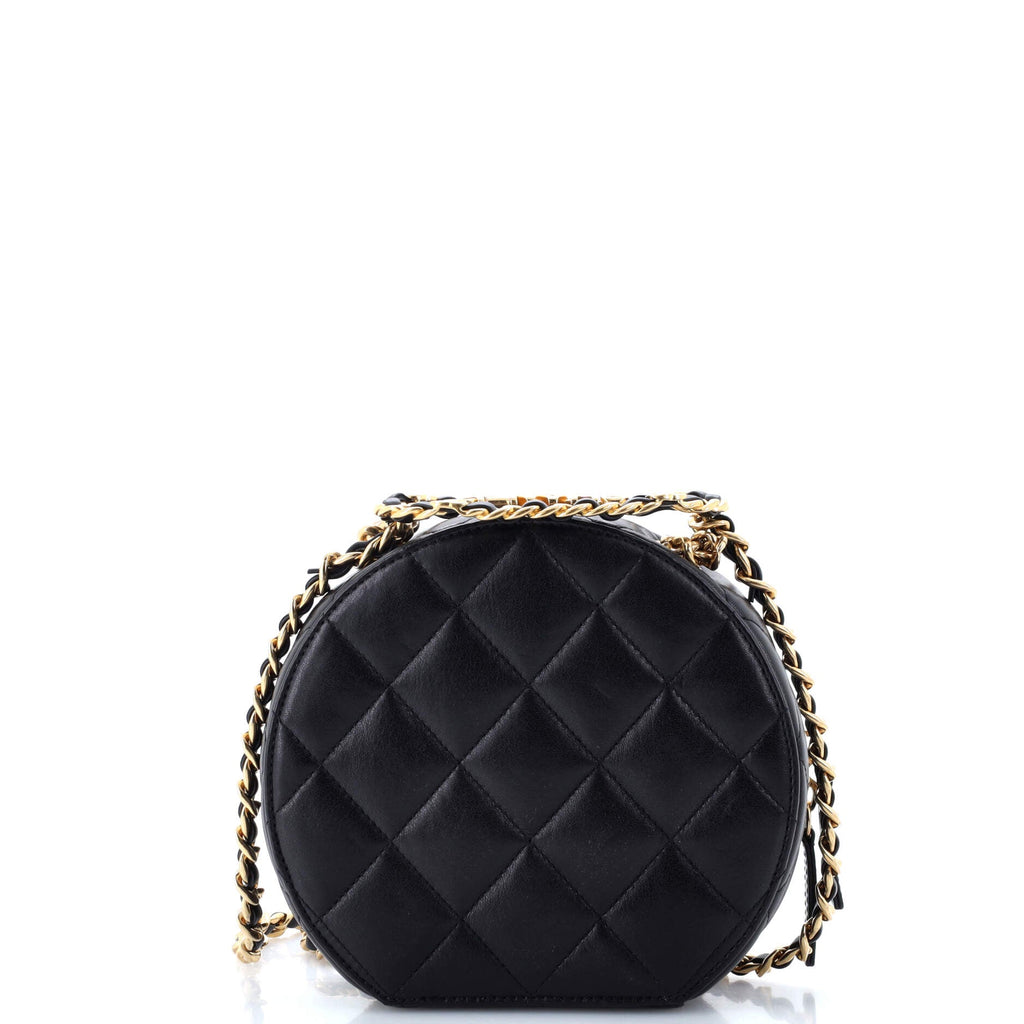 Oval Logo Chain Round Crossbody Bag Quilted Lambskin