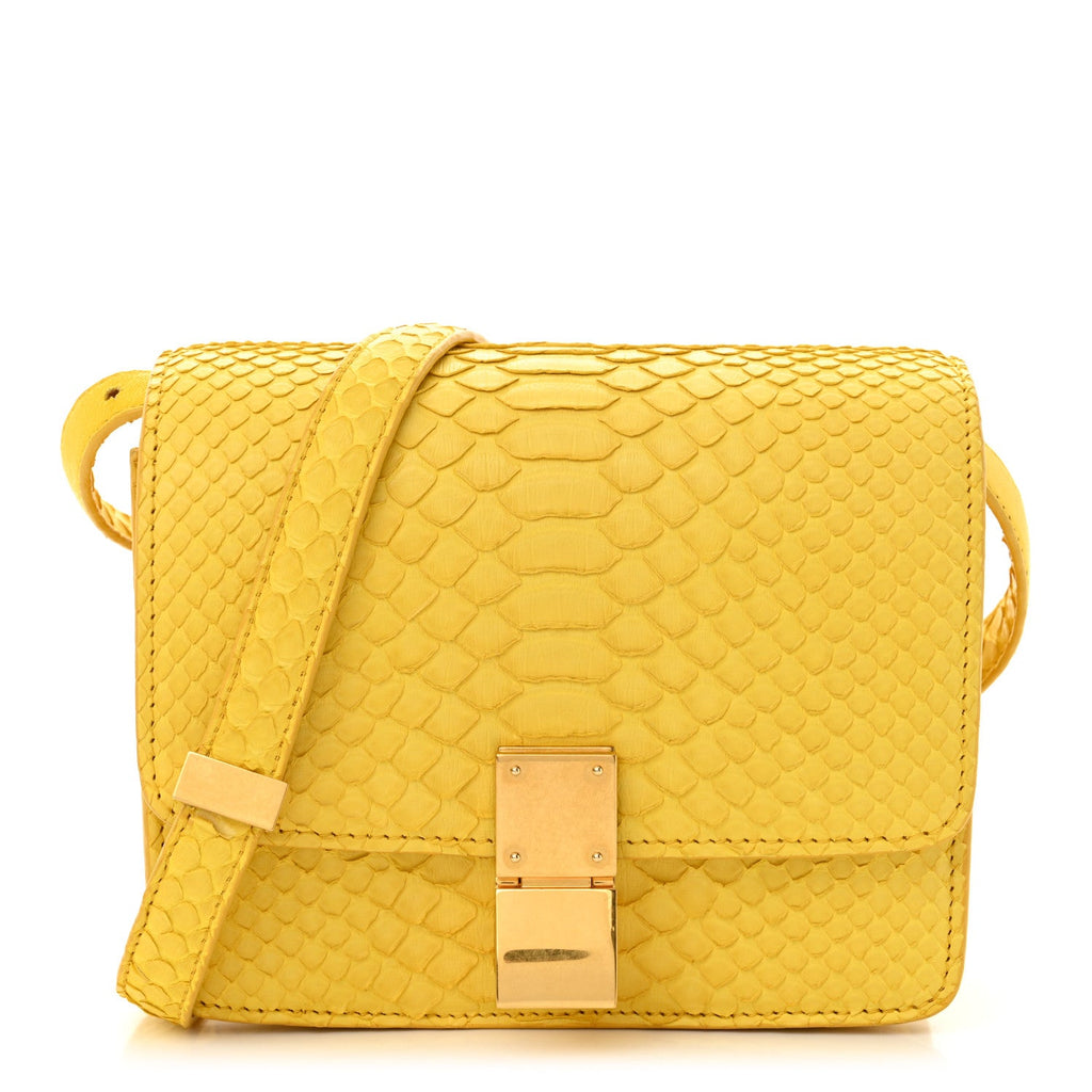 Snakeskin Small Classic Box Flap Bag Yellow
