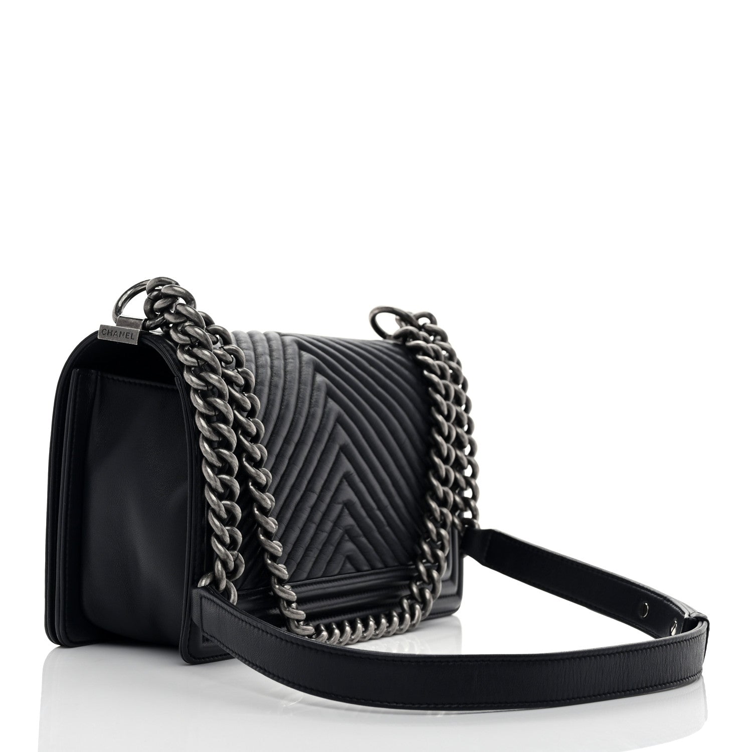 Calfskin Chevron Quilted Medium Boy Flap Navy Blue