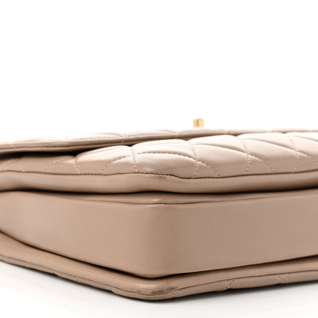 Lambskin Quilted Medium Trendy CC Flap Dual Handle Bag Beige