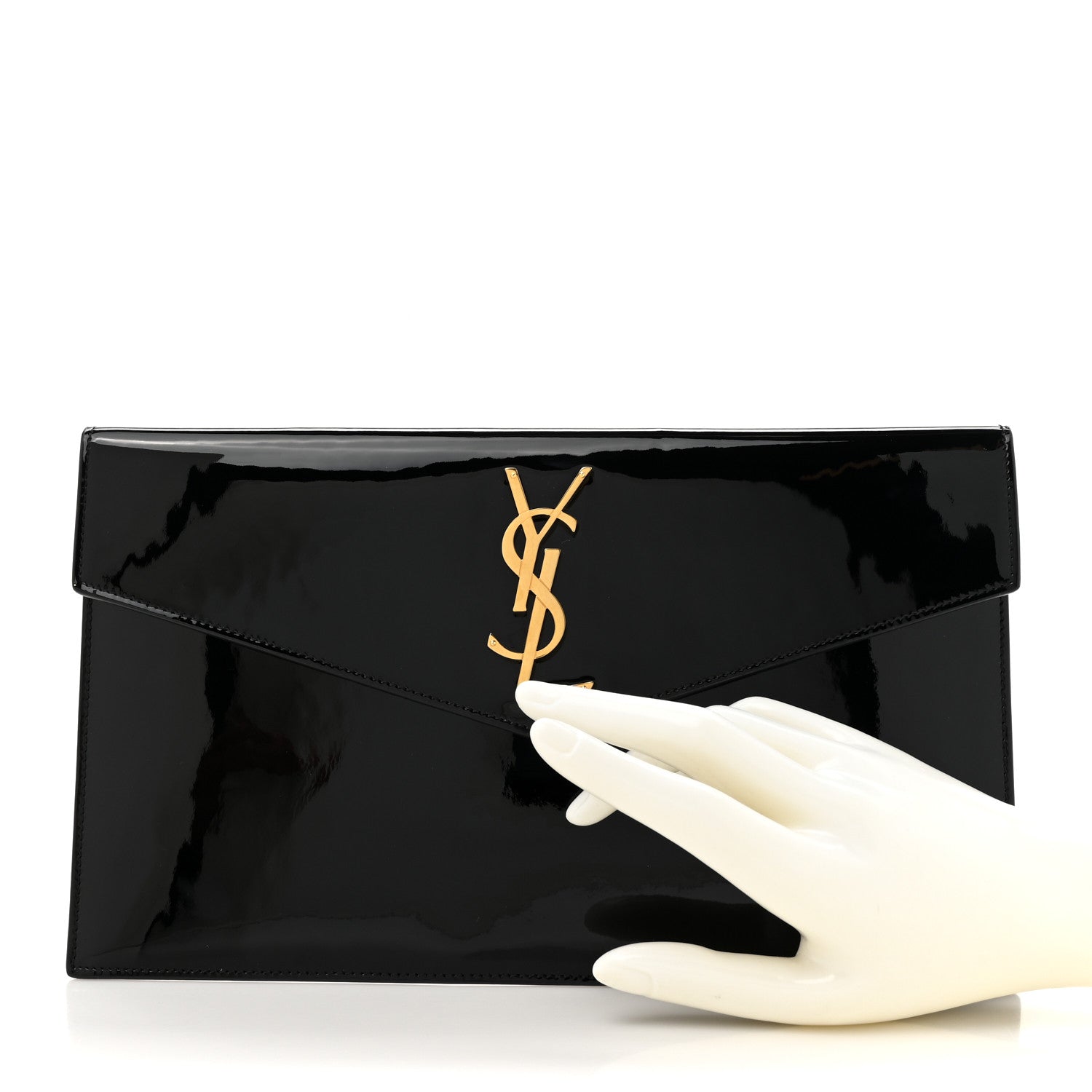Patent Calfskin Monogram Uptown Clutch Black