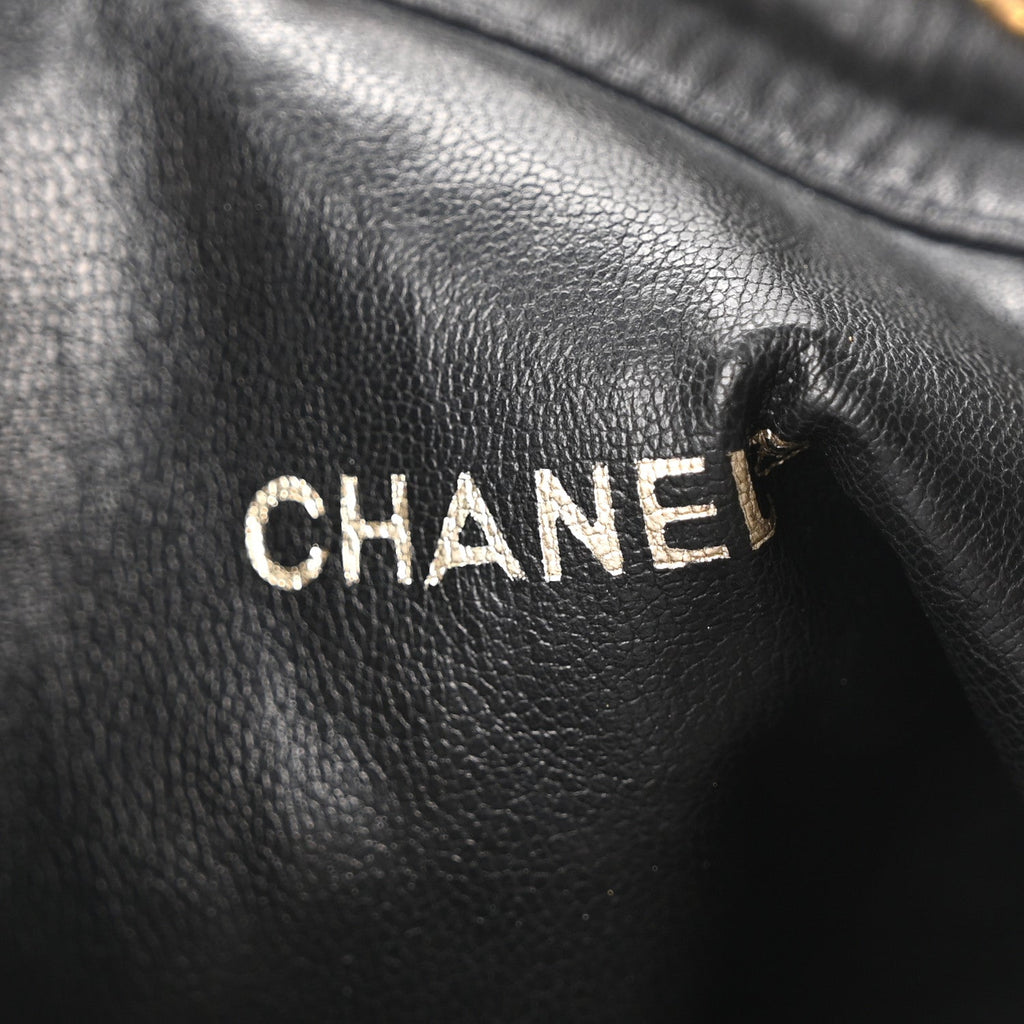 Lambskin Quilted Drawstring Bucket Bag Black