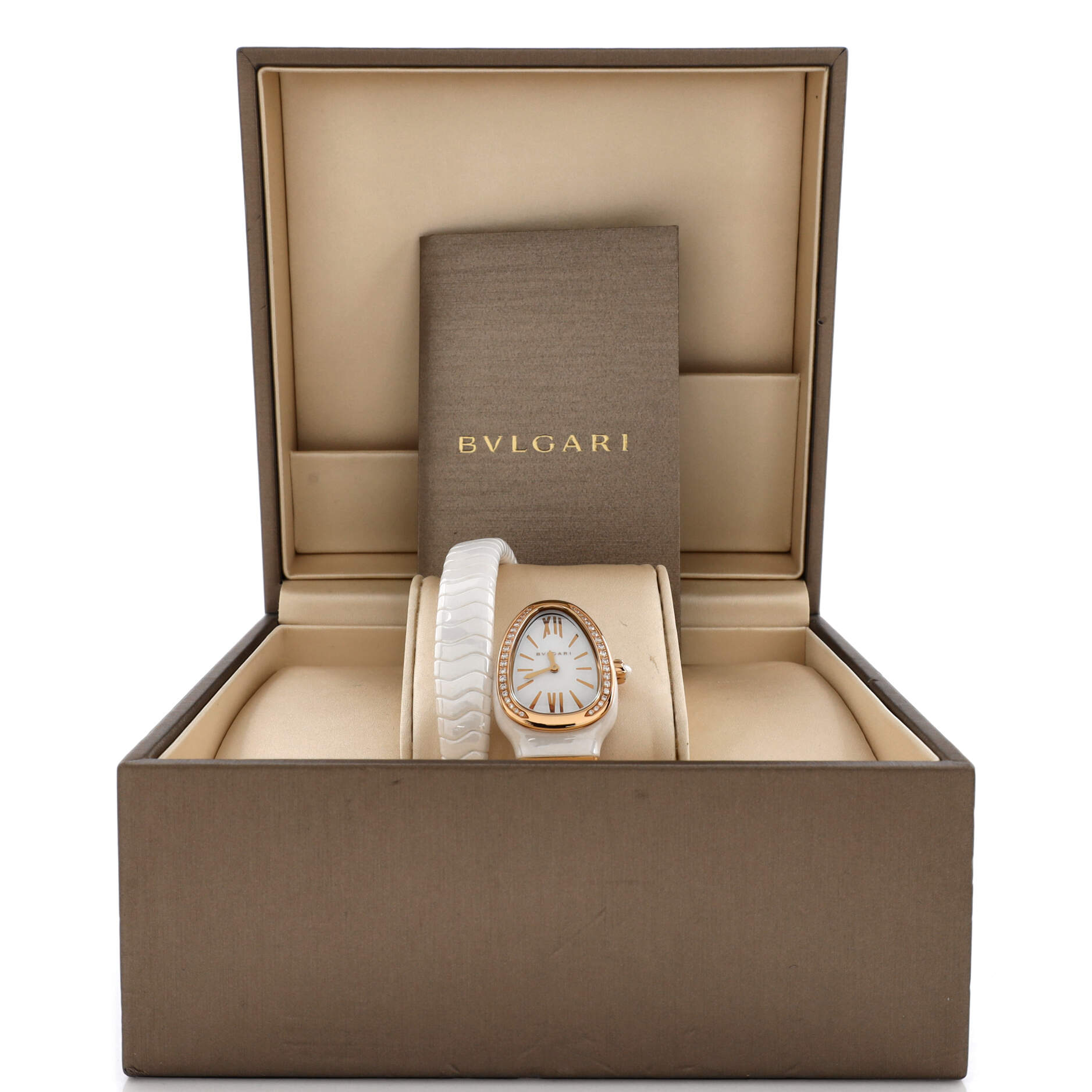 Serpenti Spiga Single Spiral Quartz Watch Ceramic and Rose Gold with Diamond Bezel 23