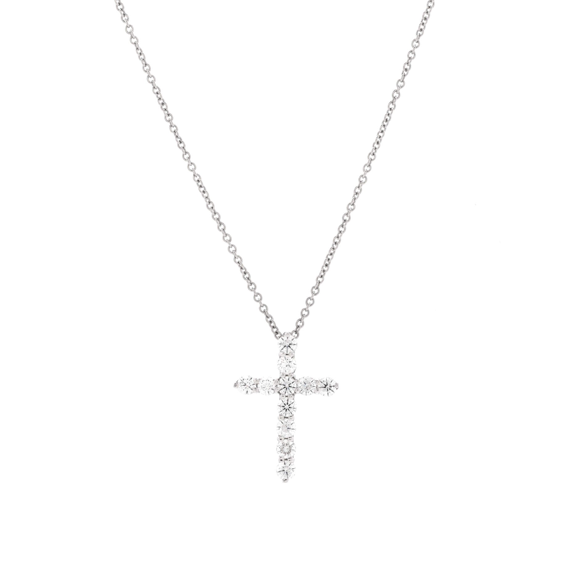 Cross Pendant Necklace Platinum and Diamonds Small