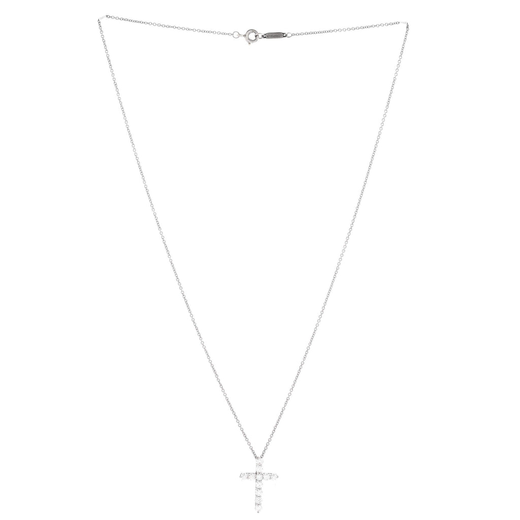 Cross Pendant Necklace Platinum and Diamonds Small