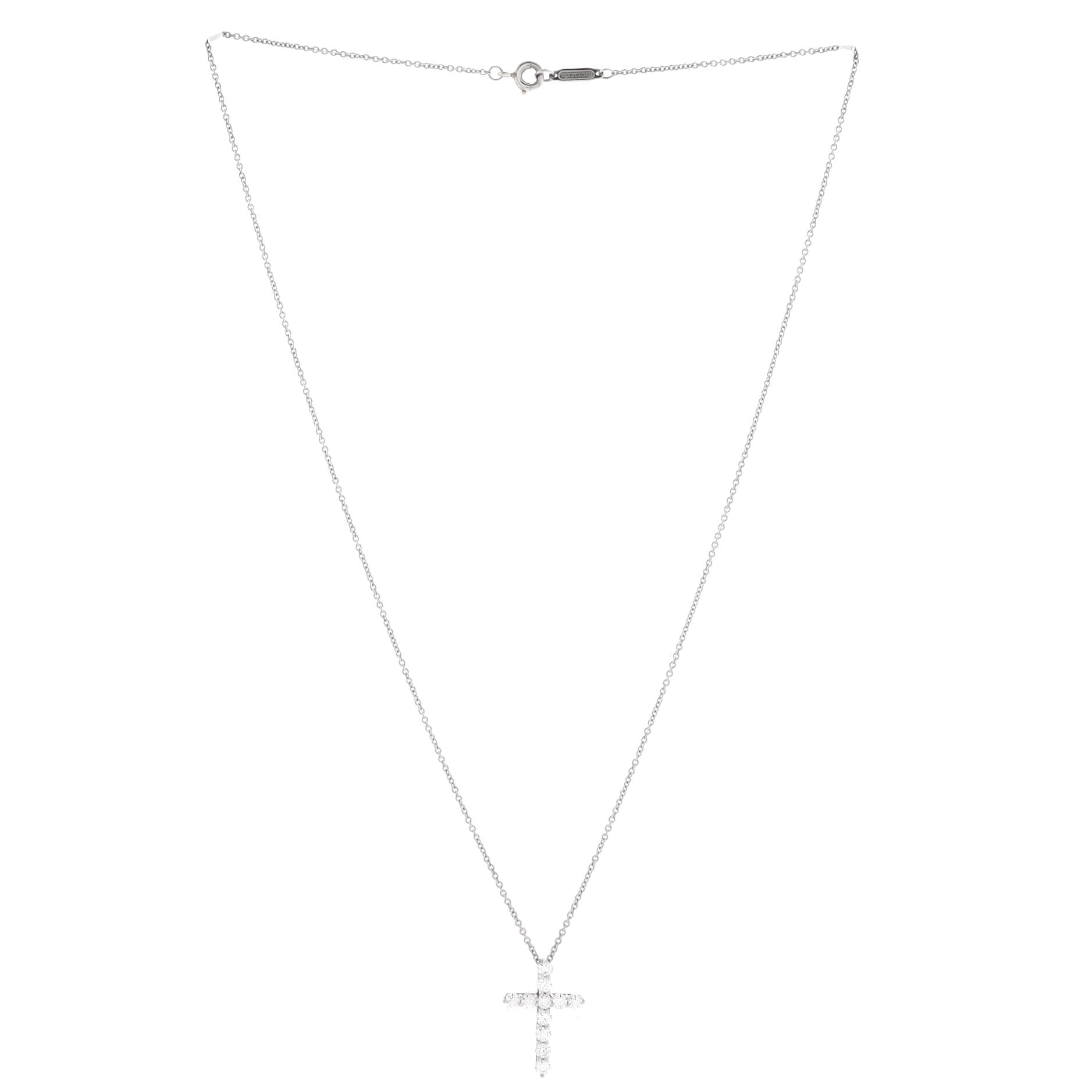 Cross Pendant Necklace Platinum and Diamonds Small