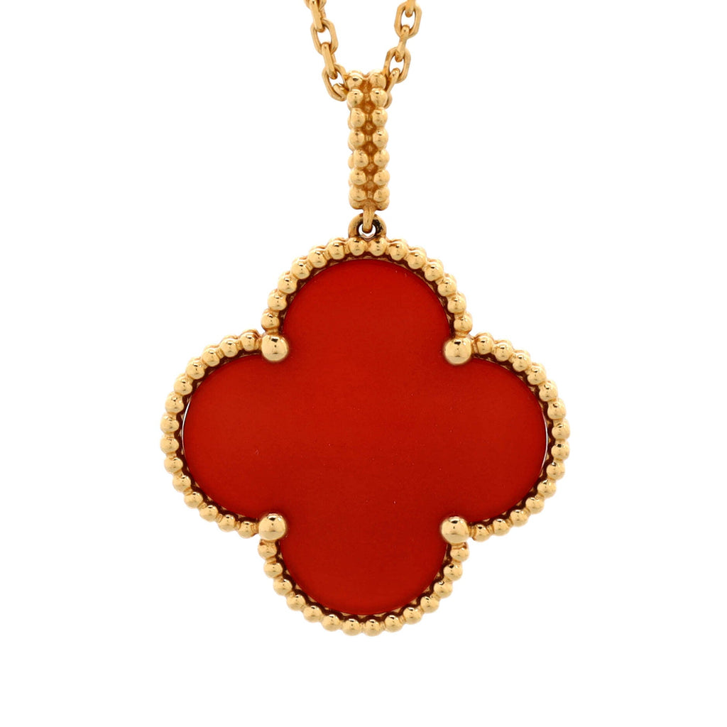 Magic Alhambra Pendant Long Necklace 18K Yellow Gold and Carnelian