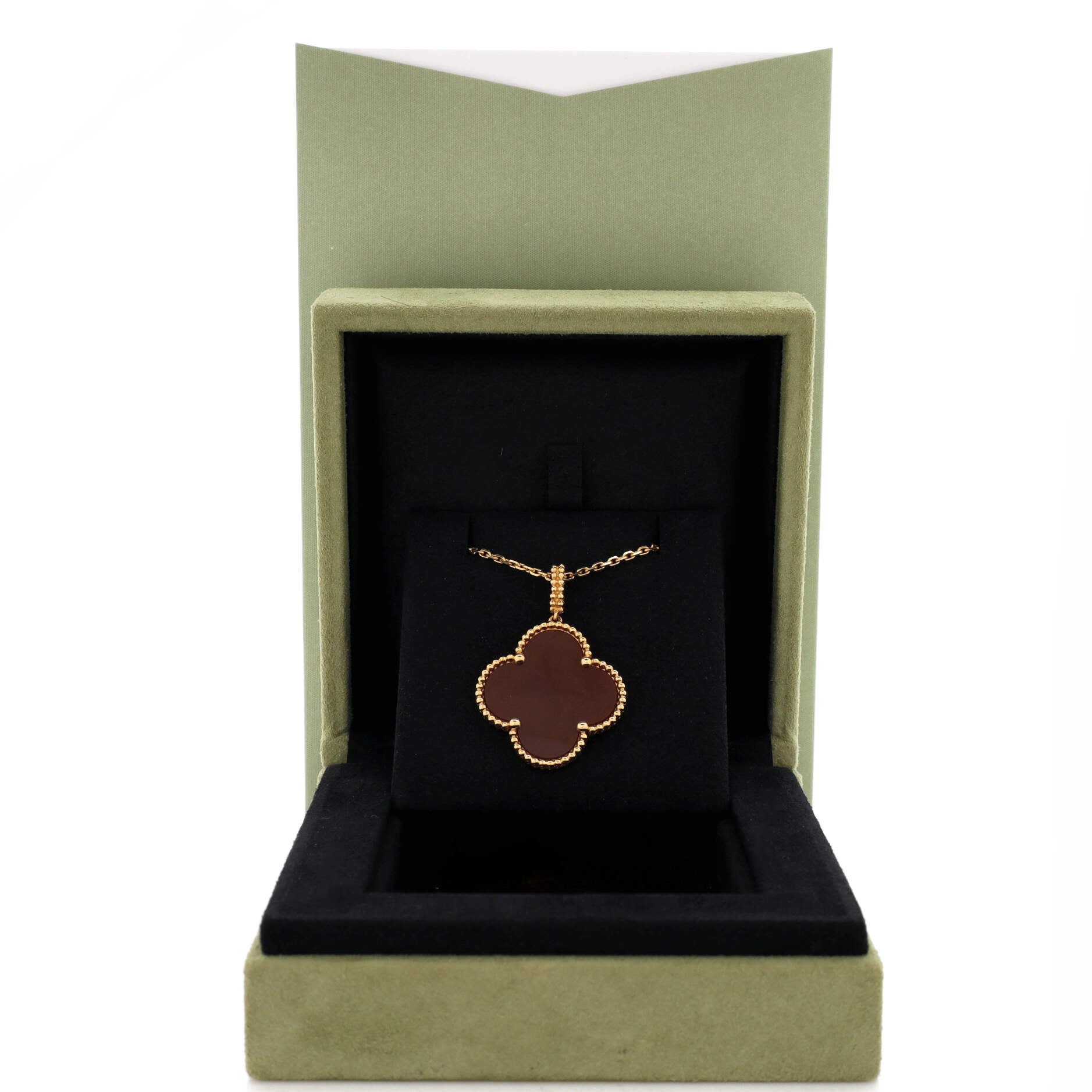 Magic Alhambra Pendant Long Necklace 18K Yellow Gold and Carnelian