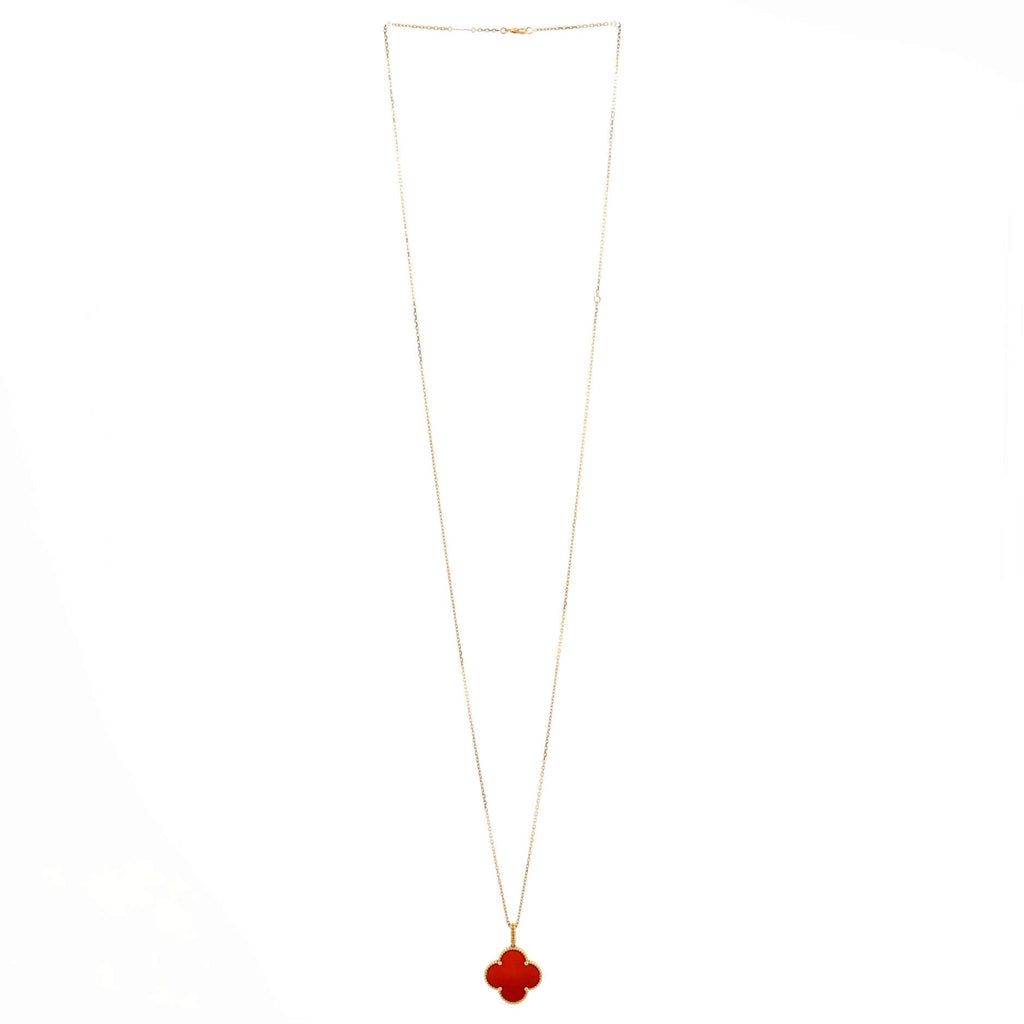 Magic Alhambra Pendant Long Necklace 18K Yellow Gold and Carnelian