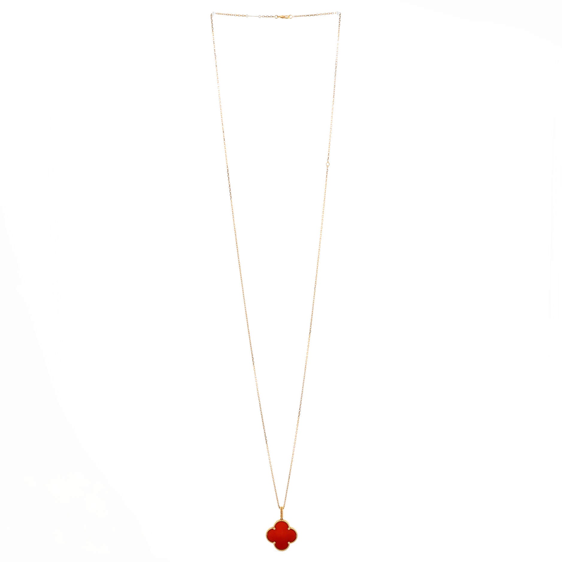 Magic Alhambra Pendant Long Necklace 18K Yellow Gold and Carnelian