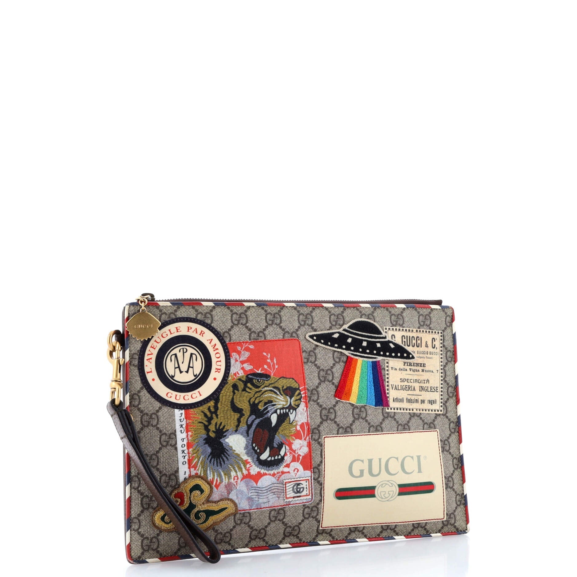 Courrier Pouch GG Coated Canvas with Applique