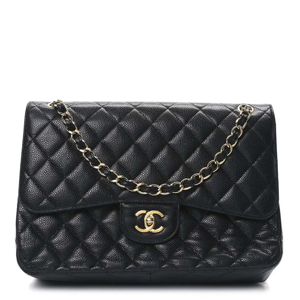 Caviar Quilted Jumbo Double Flap Black