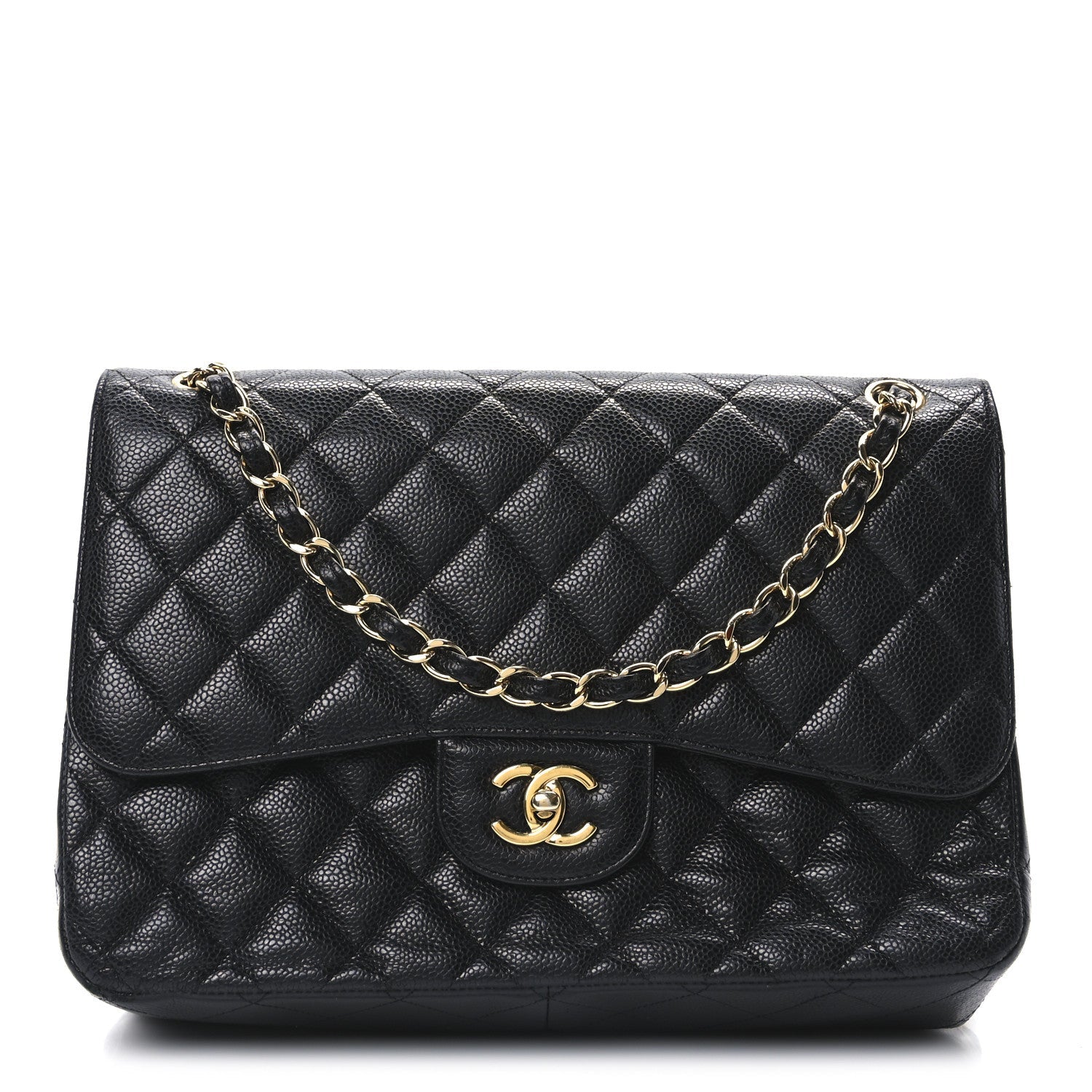 Caviar Quilted Jumbo Double Flap Black