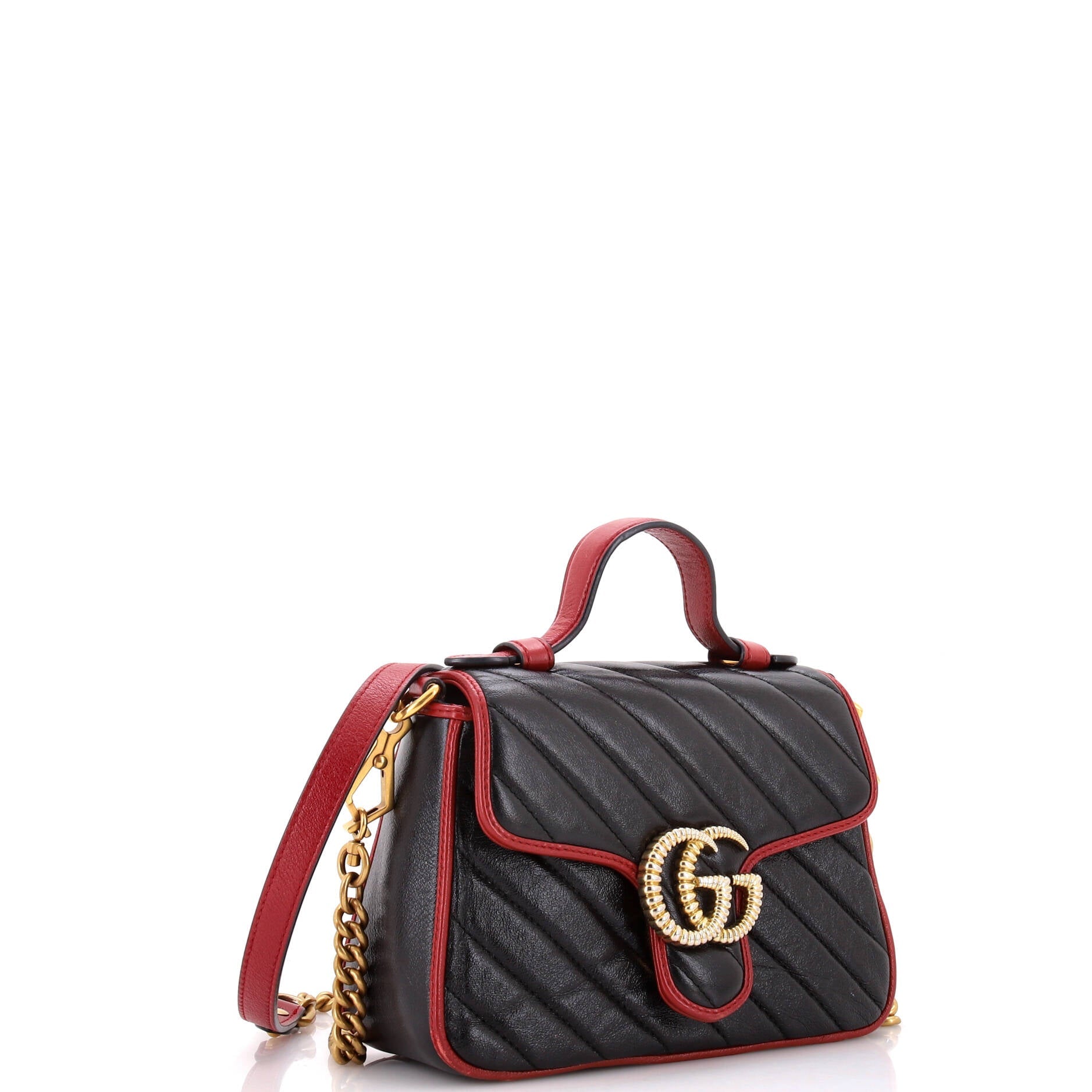 GG Marmont Top Handle Flap Bag Diagonal Quilted Leather Mini