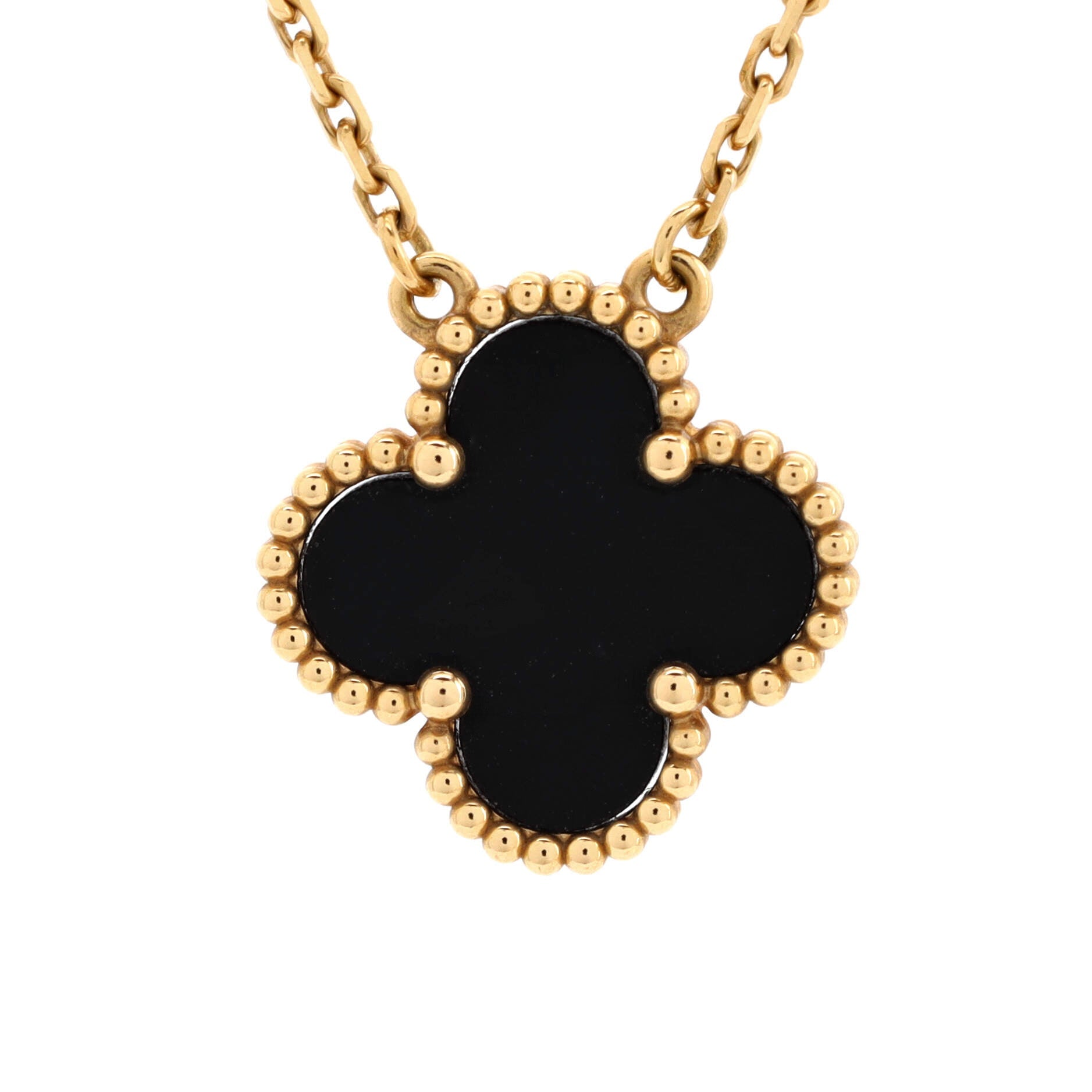 Vintage Alhambra Pendant Necklace 18K Yellow Gold and Onyx