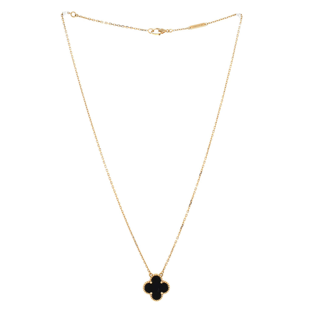 Vintage Alhambra Pendant Necklace 18K Yellow Gold and Onyx