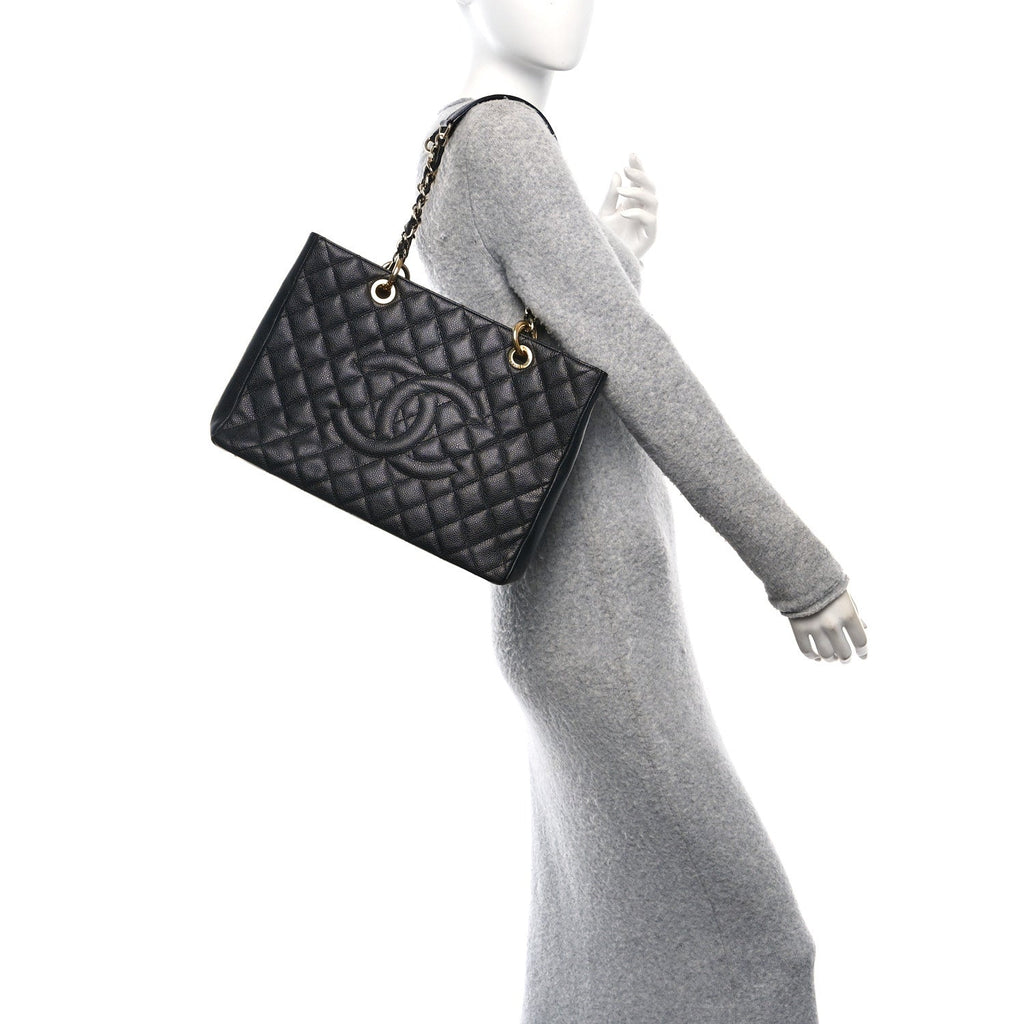 Caviar Quilted Grand Shopping Tote GST Black