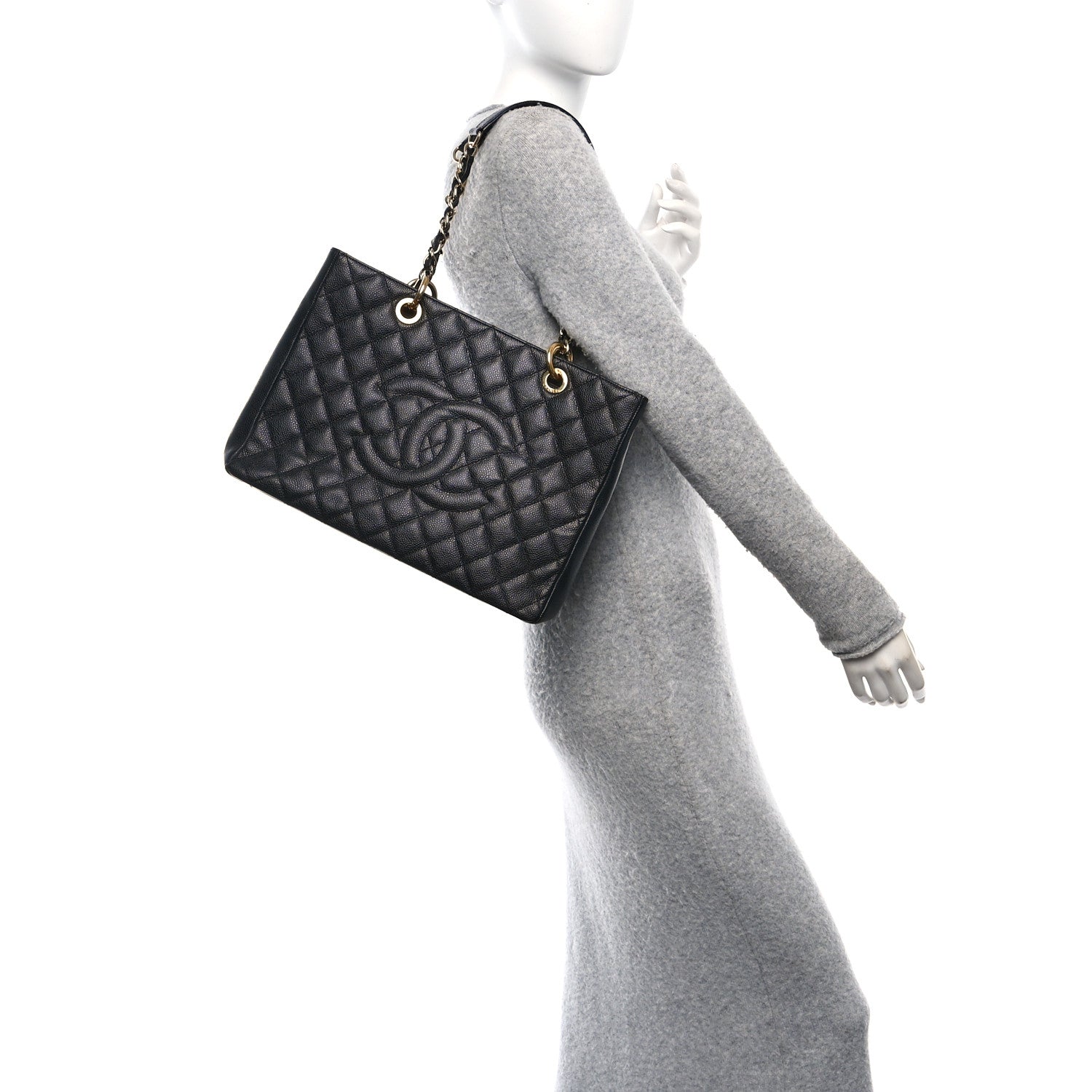 Caviar Quilted Grand Shopping Tote GST Black