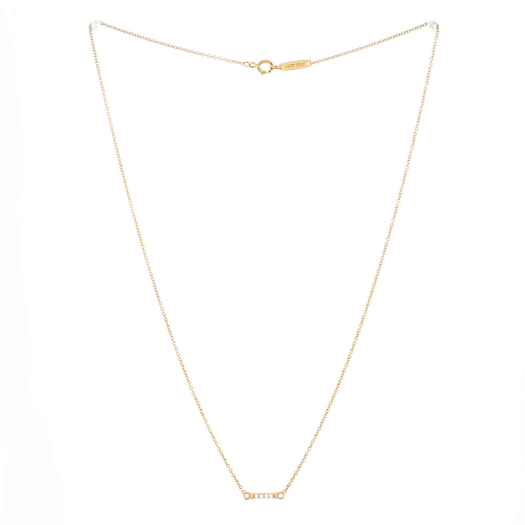 Fleur de Lis Key Bar Pendant Necklace 18K Yellow Gold with Diamonds
