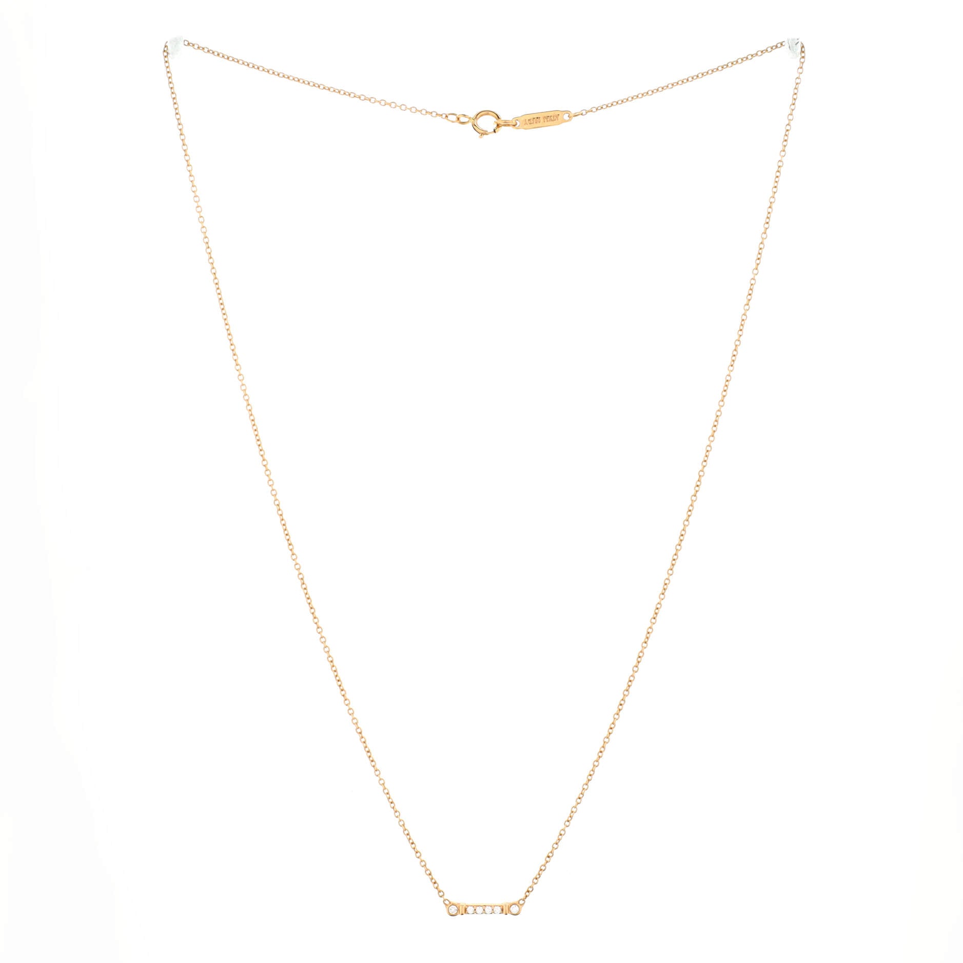 Fleur de Lis Key Bar Pendant Necklace 18K Yellow Gold with Diamonds