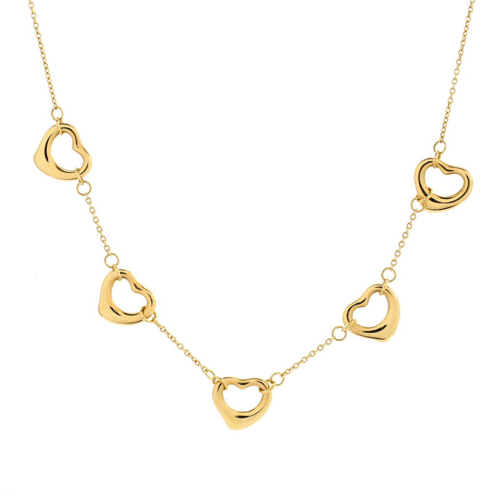 Elsa Peretti 5 Motifs Open Heart Necklace 18K Yellow Gold