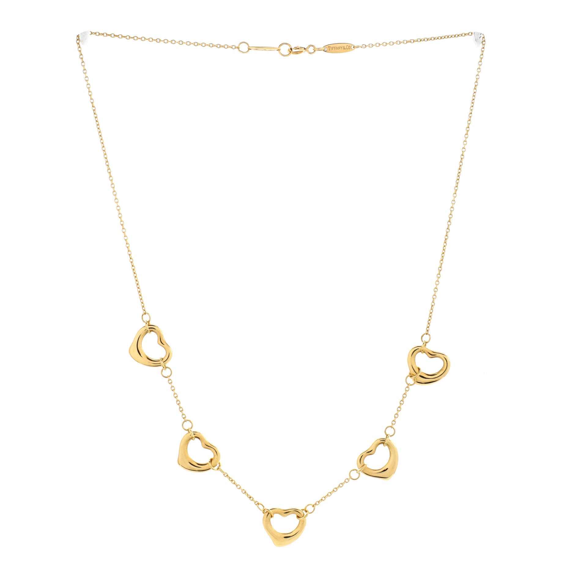 Elsa Peretti 5 Motifs Open Heart Necklace 18K Yellow Gold