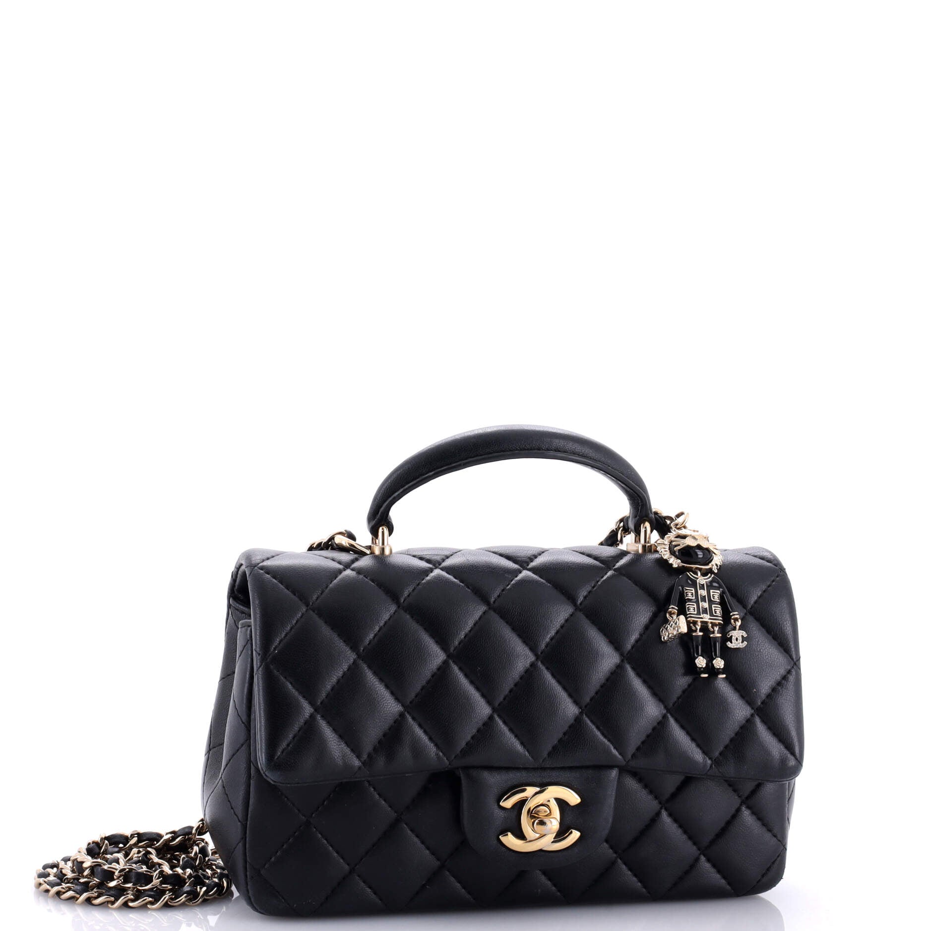 Classic Single Flap Top Handle Bag Quilted Lambskin Mini