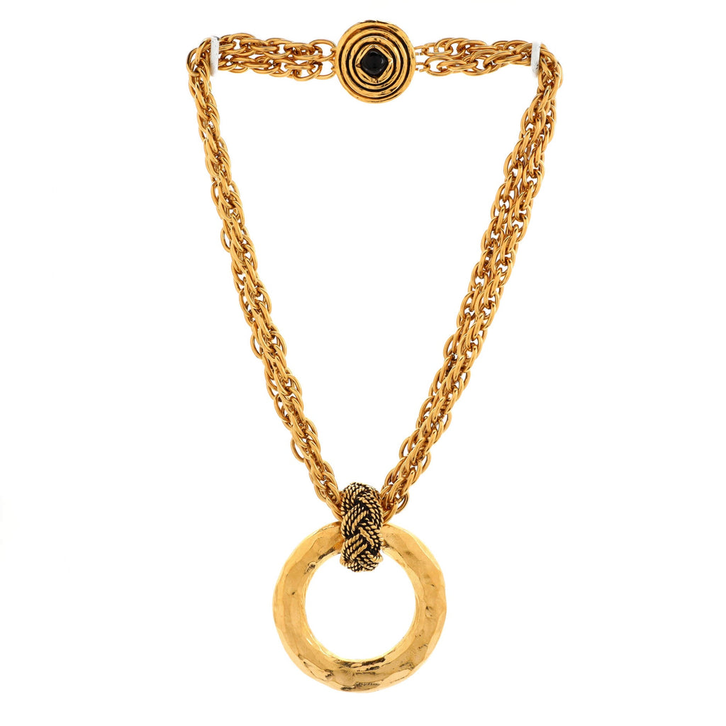 Vintage Double Strand Circle Pendant Necklace Metal