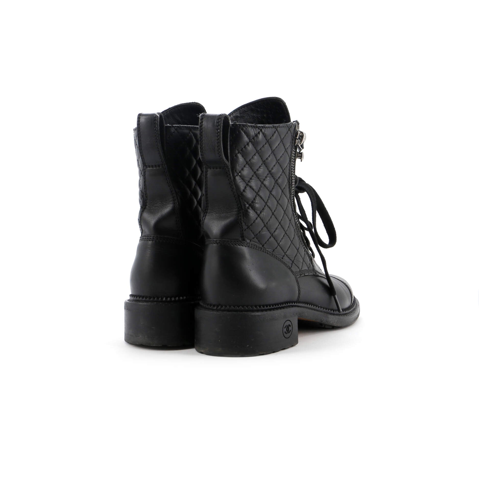Women's CC Zip Up Combat Boots Quilted Leather