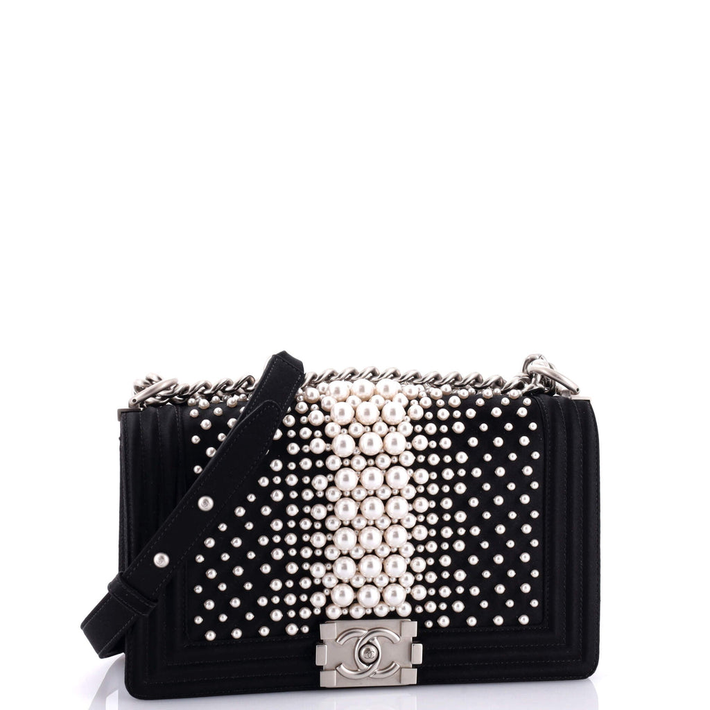 Boy Flap Bag Pearl Embellished Satin Old Medium
