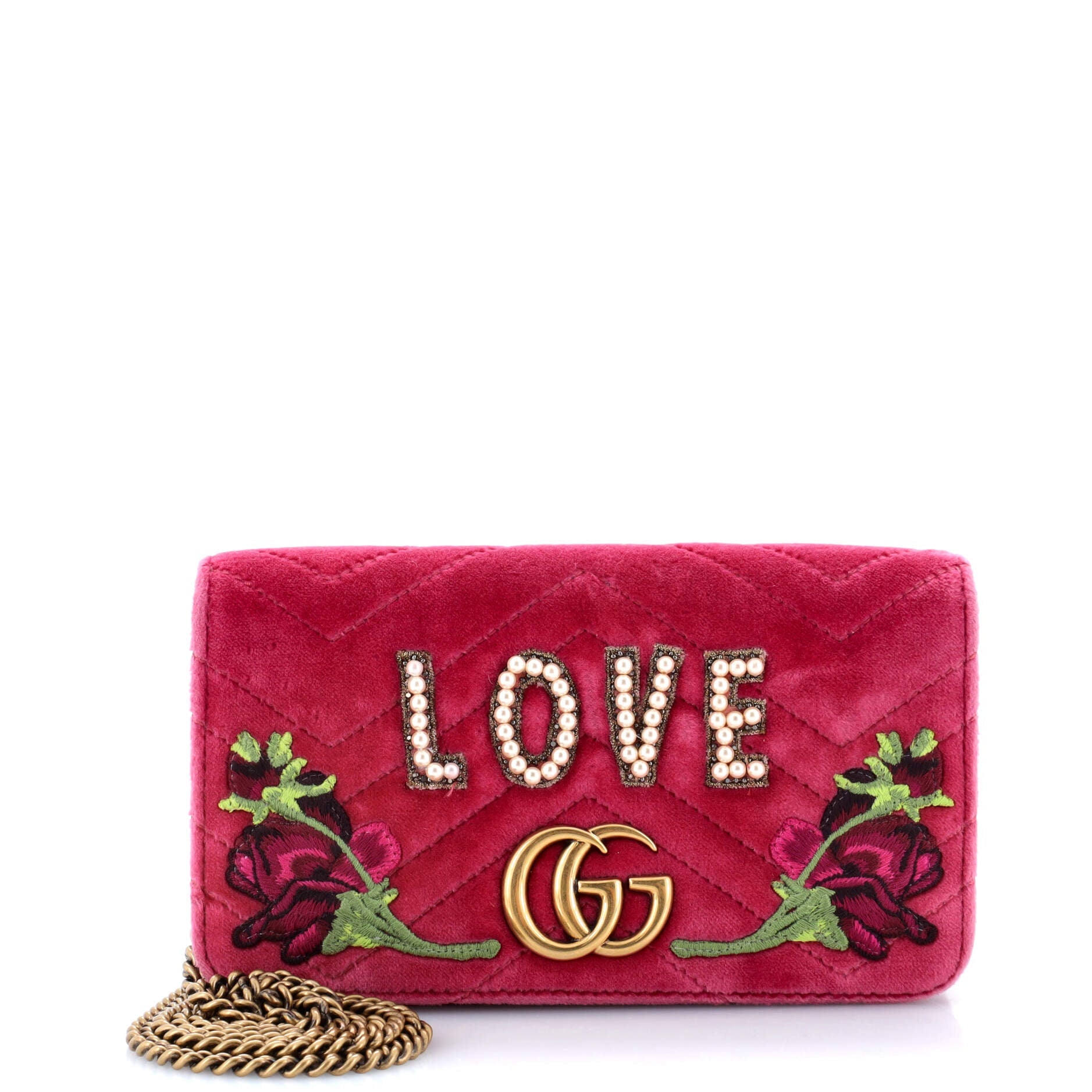 GG Marmont Chain Flap Bag Embroidered Matelasse Velvet Mini