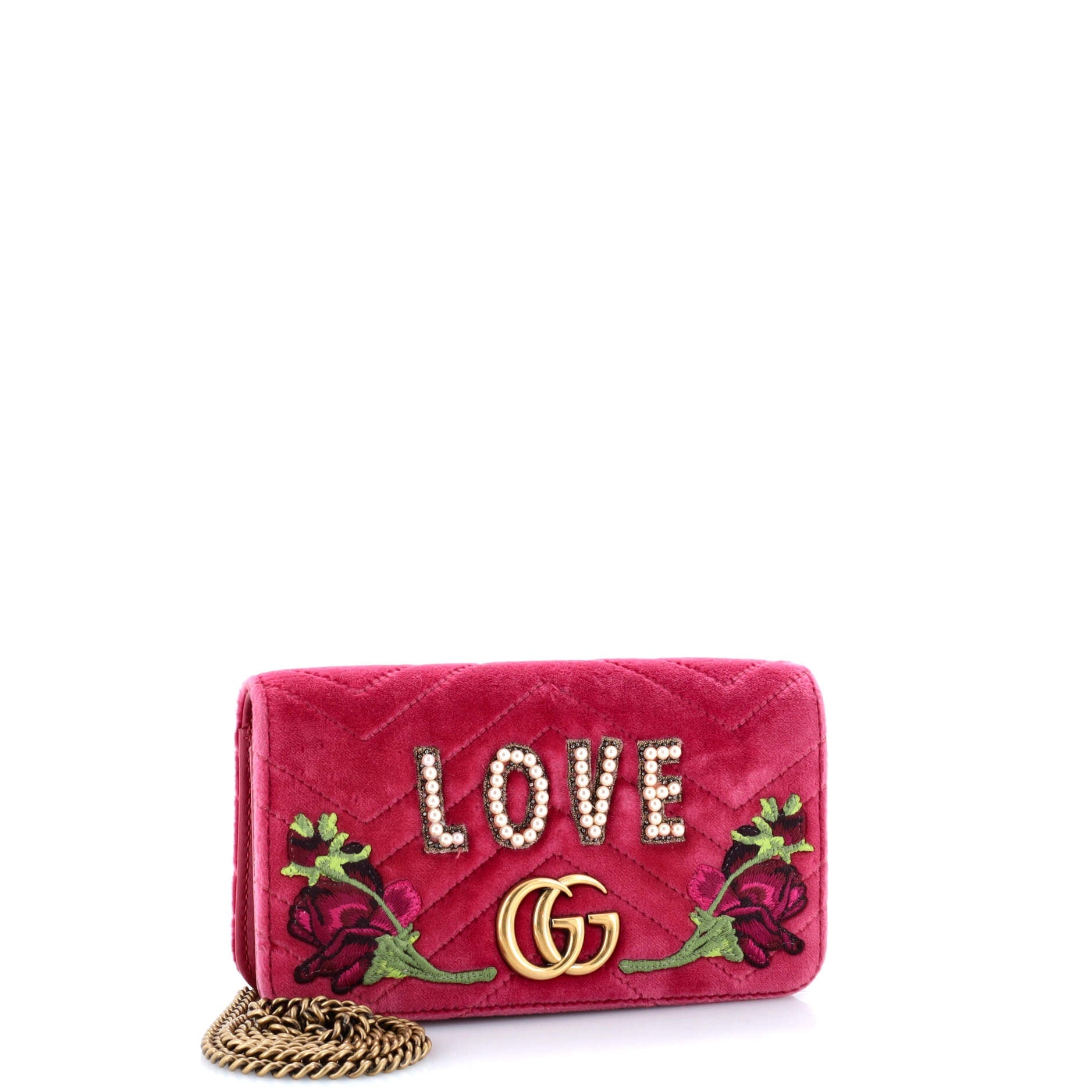GG Marmont Chain Flap Bag Embroidered Matelasse Velvet Mini