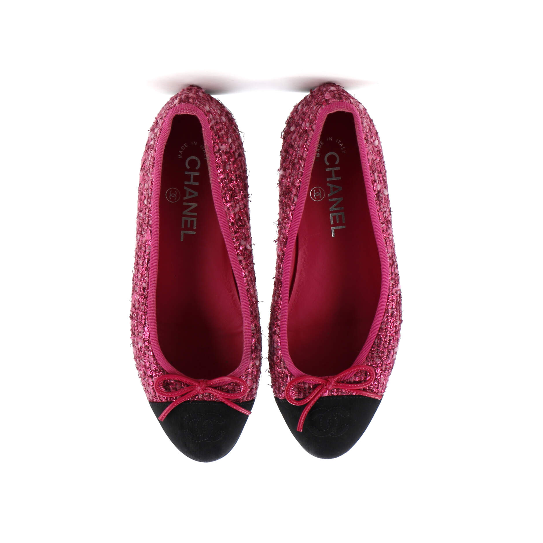 Women's CC Cap Toe Bow Ballerina Flats Tweed with Grosgrain