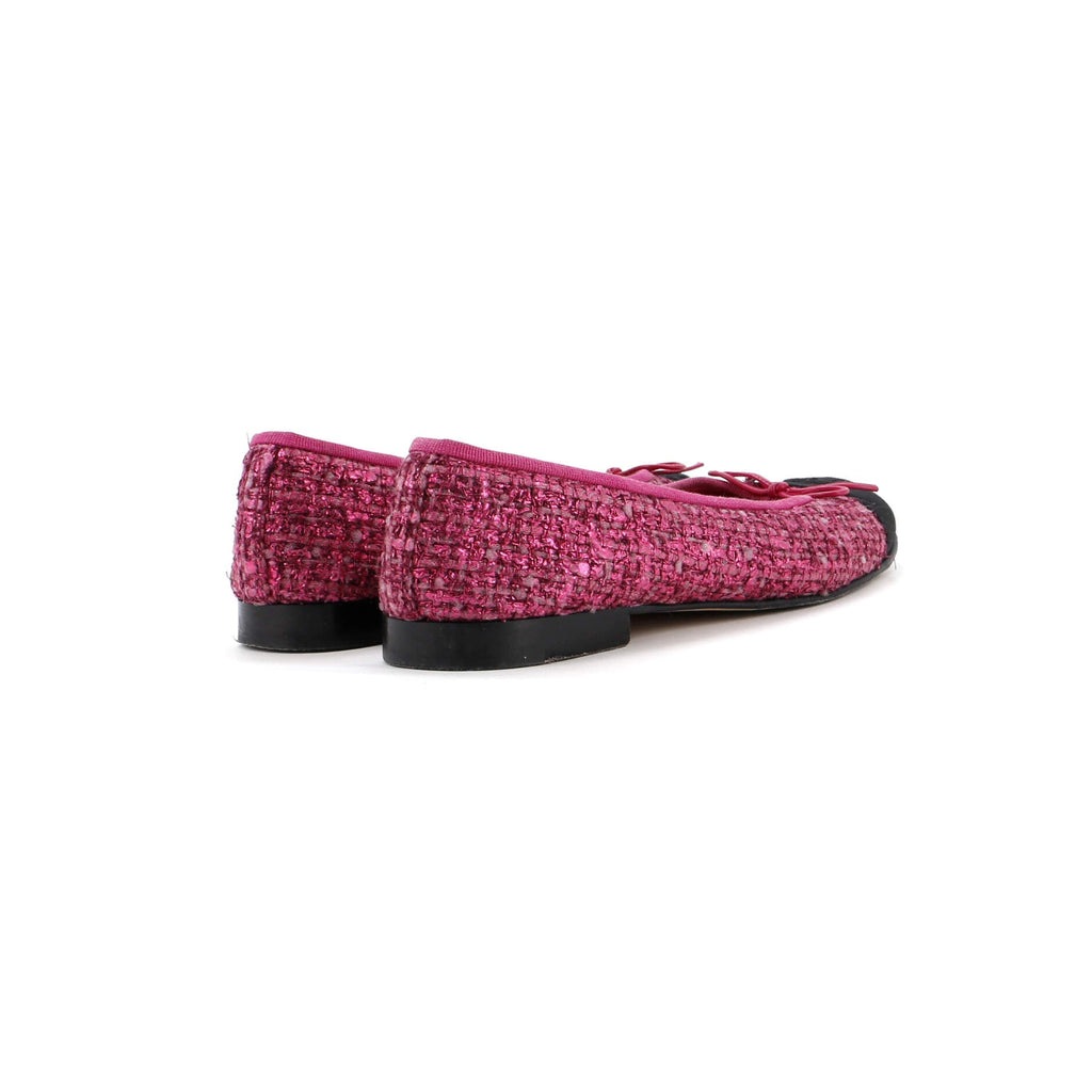 Women's CC Cap Toe Bow Ballerina Flats Tweed with Grosgrain