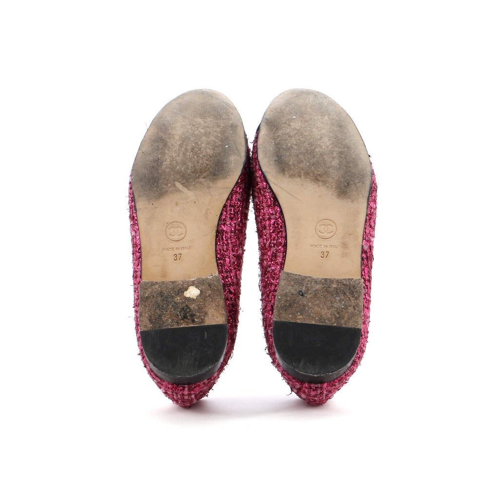 Women's CC Cap Toe Bow Ballerina Flats Tweed with Grosgrain