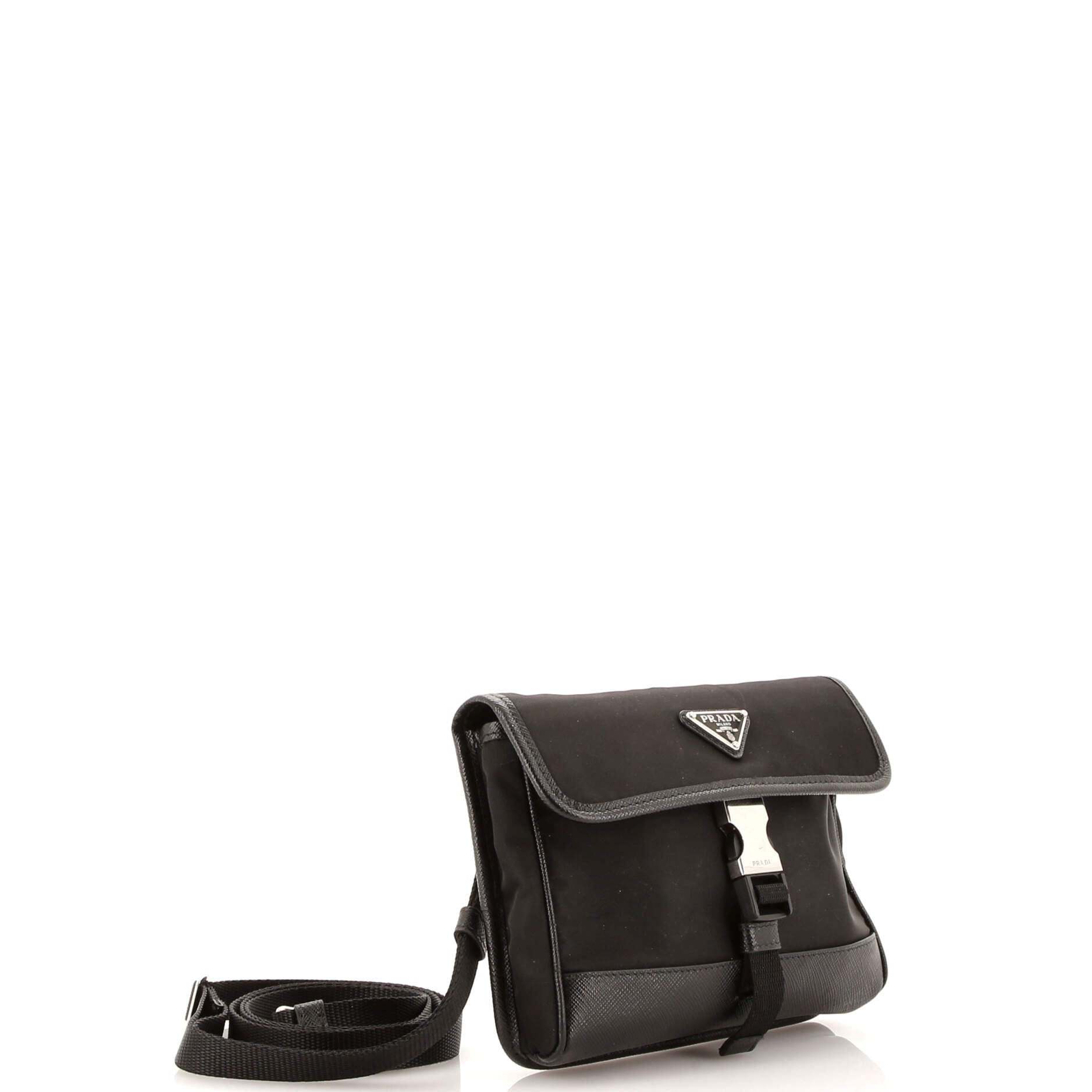 Buckle Flap Crossbody Bag Re-Nylon and Leather Small