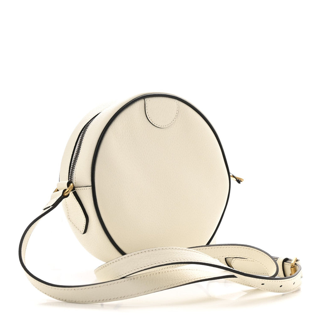 X ADIDAS Textured Dollar Calfskin Web Trefoil Logo Small Ophidia Round Shoulder Bag Off White Black