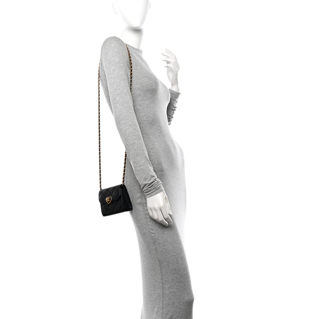 Lambskin Plexiglass Quilted Coco Love Clutch With Chain Black