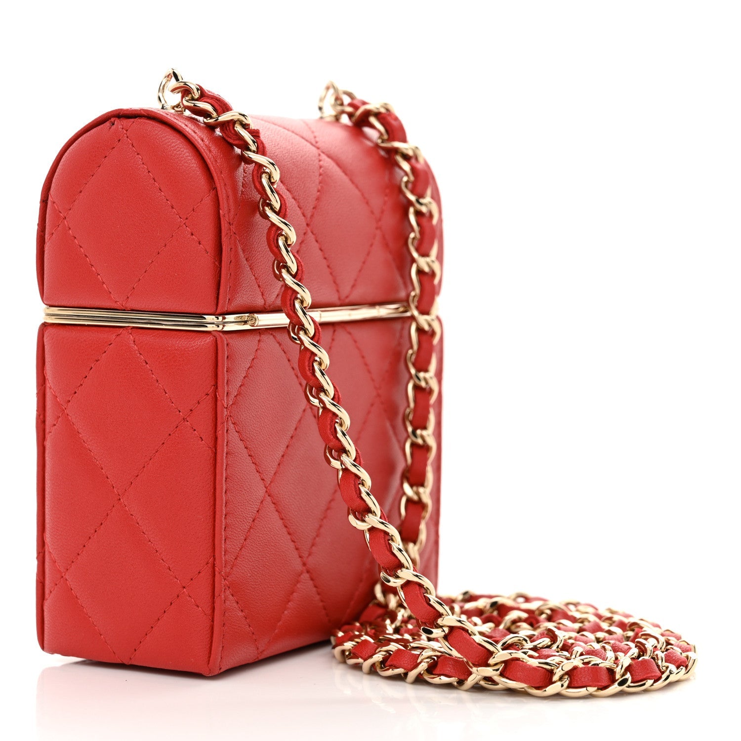 Lambskin Quilted Small Box With Chain Red